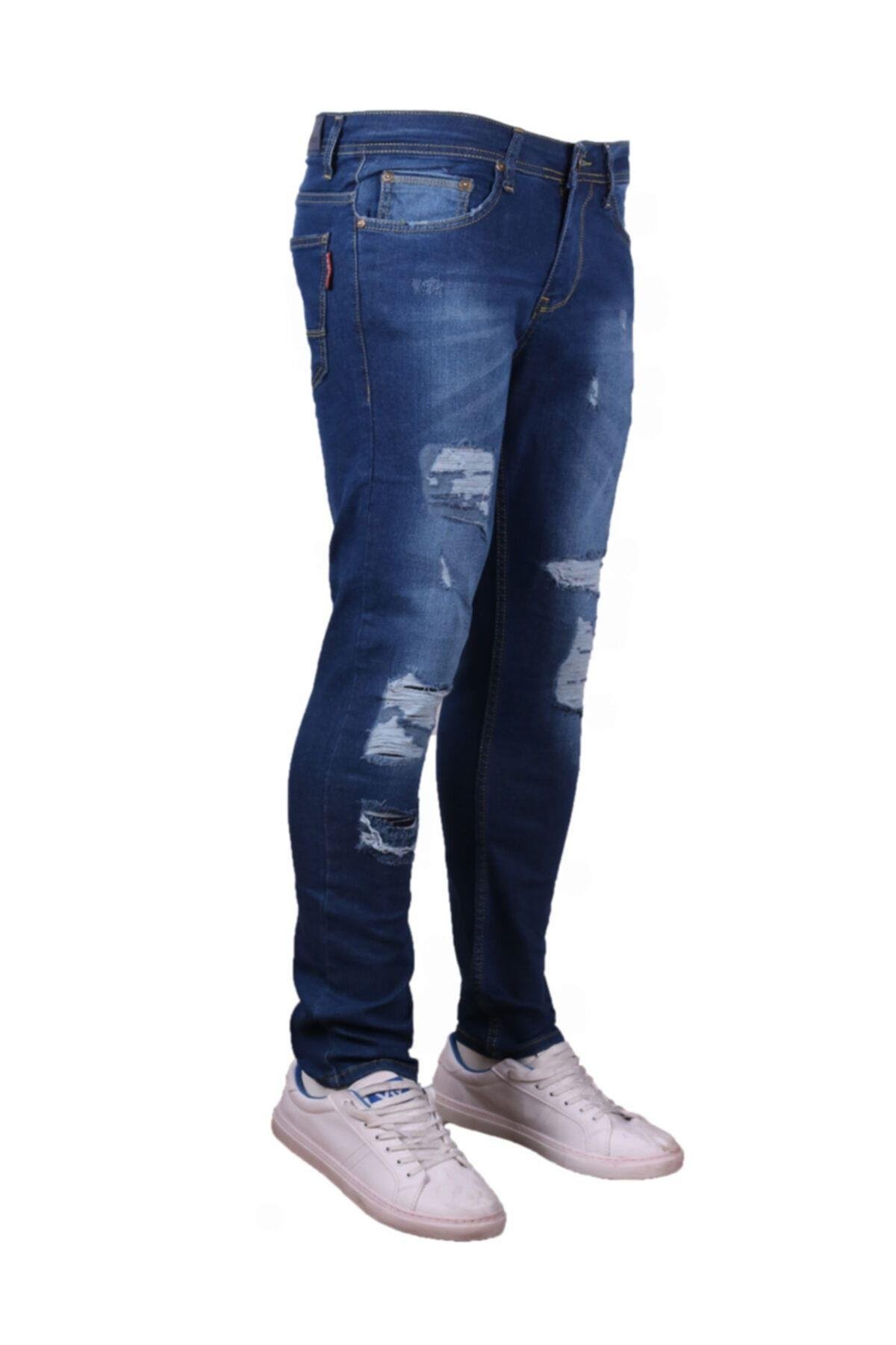 Erkek Denim Trend Giyim Lazer Işlemli Shn Mavi