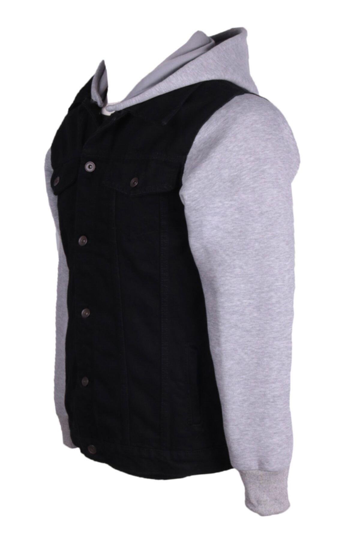 Erkek Denim Trend Kapüşon'lu Spor Giyim Siyah Kot Ceket