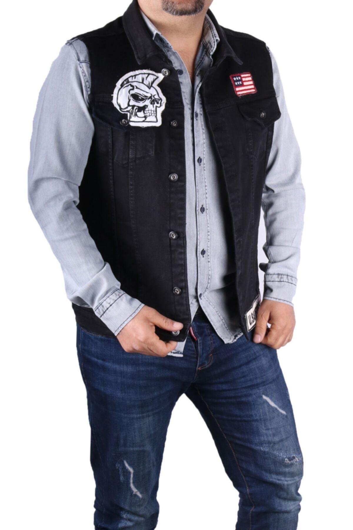 Erkek Denim Yelek Siyah Armalı 83496
