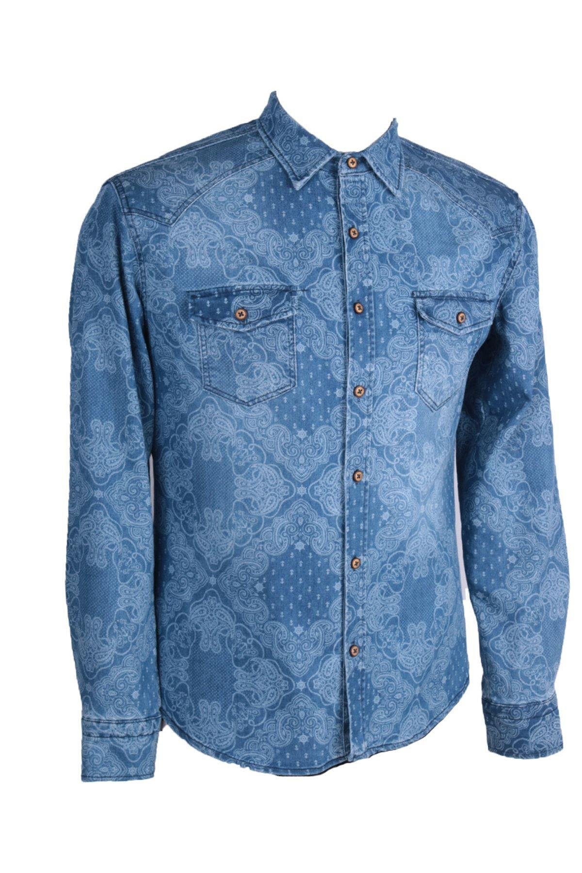 Erkek Gömlek Baskılı Denim