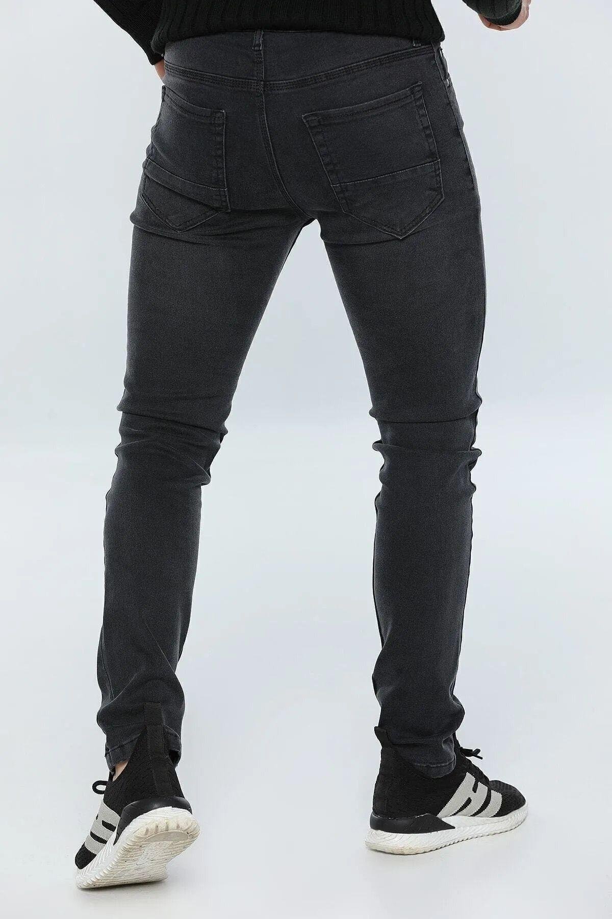 Erkek Gri Füme Slim Fit Likralı Esnek Jean Kot Pantolon