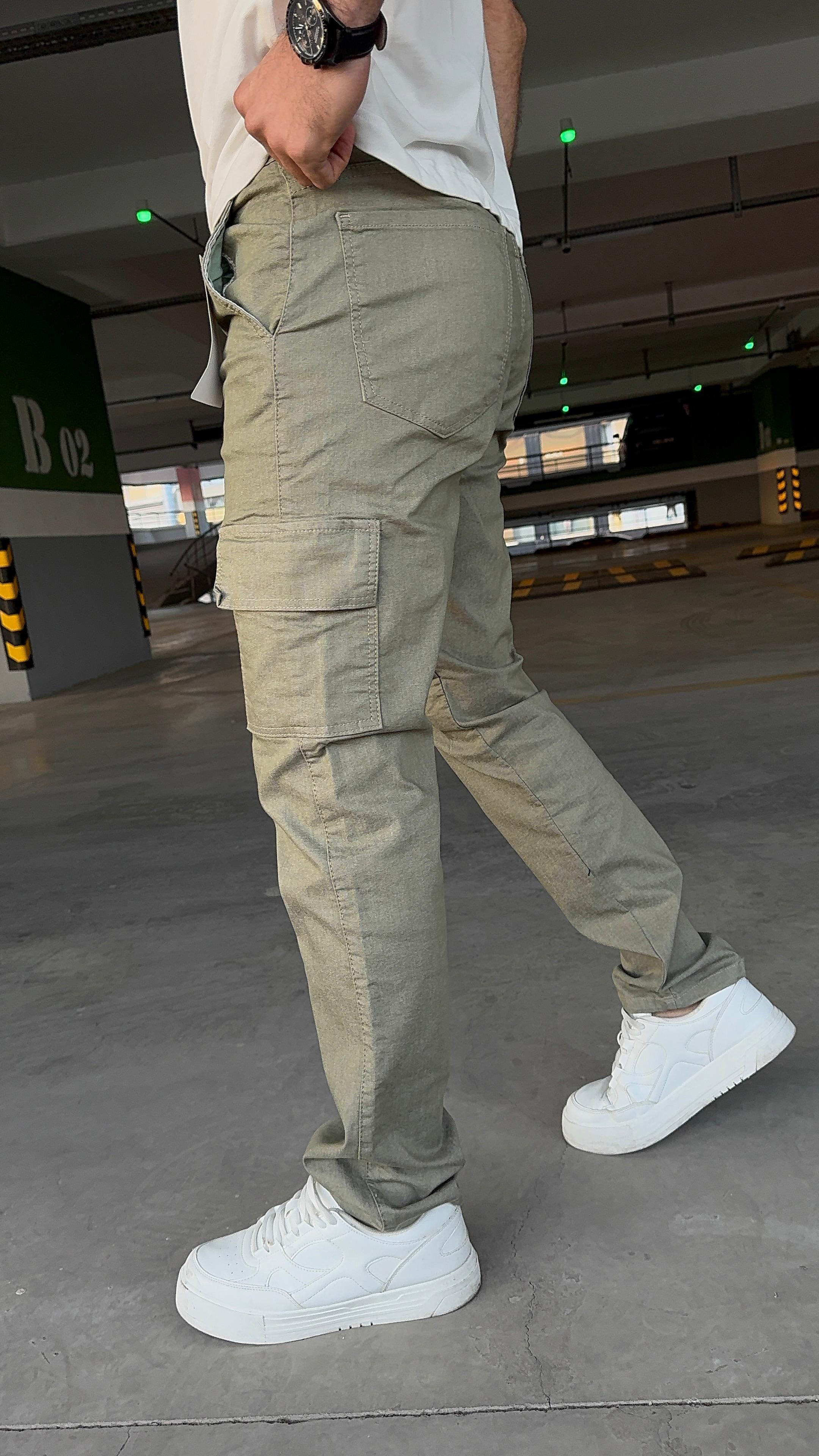Erkek Haki Kargo Baggy Jeans