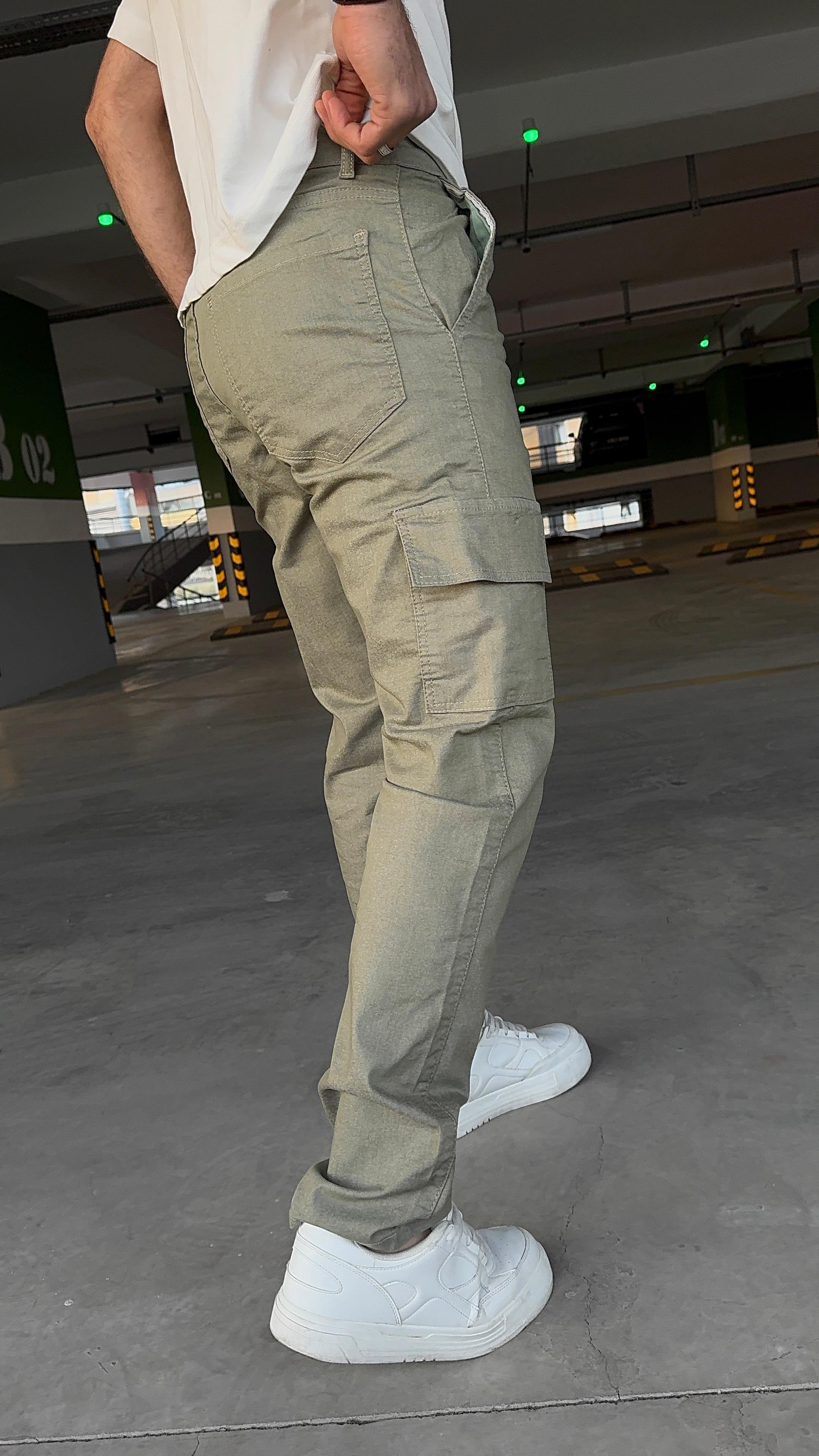 Erkek Haki Kargo Baggy Jeans