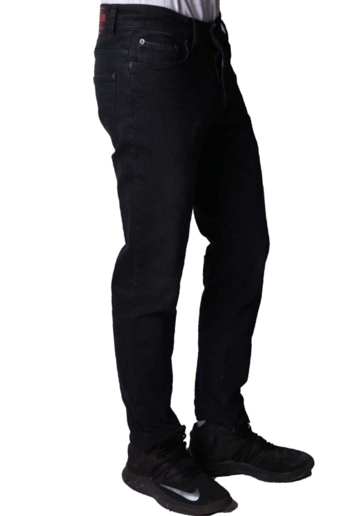 Erkek Jeans - Esnek Denim Pantolon - Siyah Kot Boru Paça