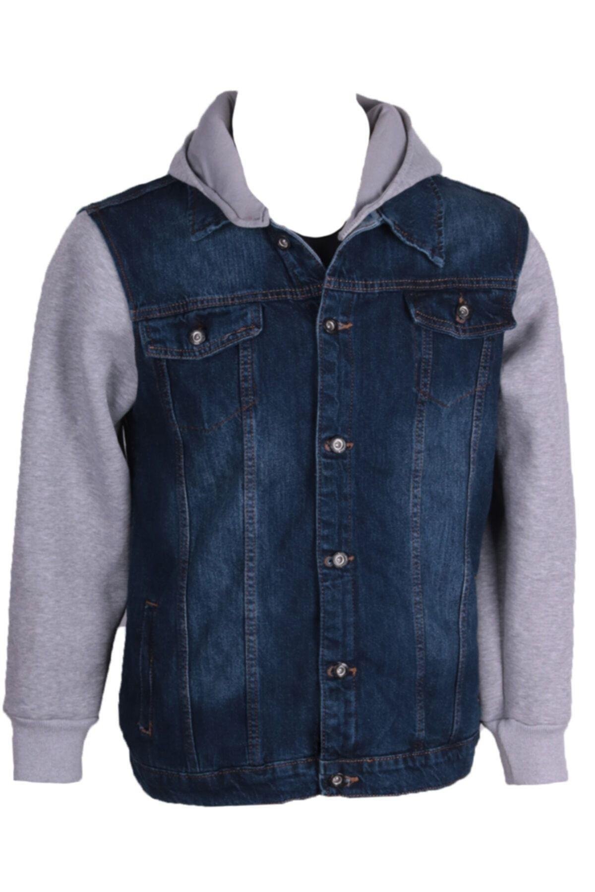 Erkek Kapüşonlu Denim Mont Mavi Kot Ceket