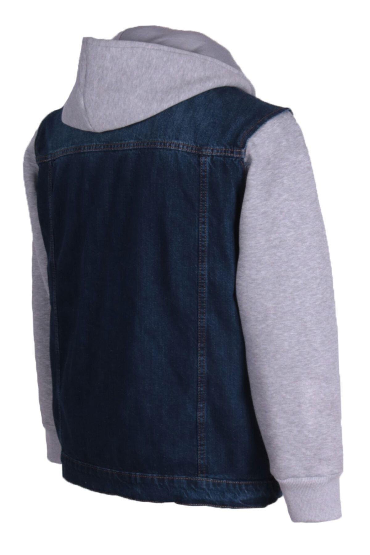 Erkek Kapüşonlu Denim Mont Mavi Kot Ceket