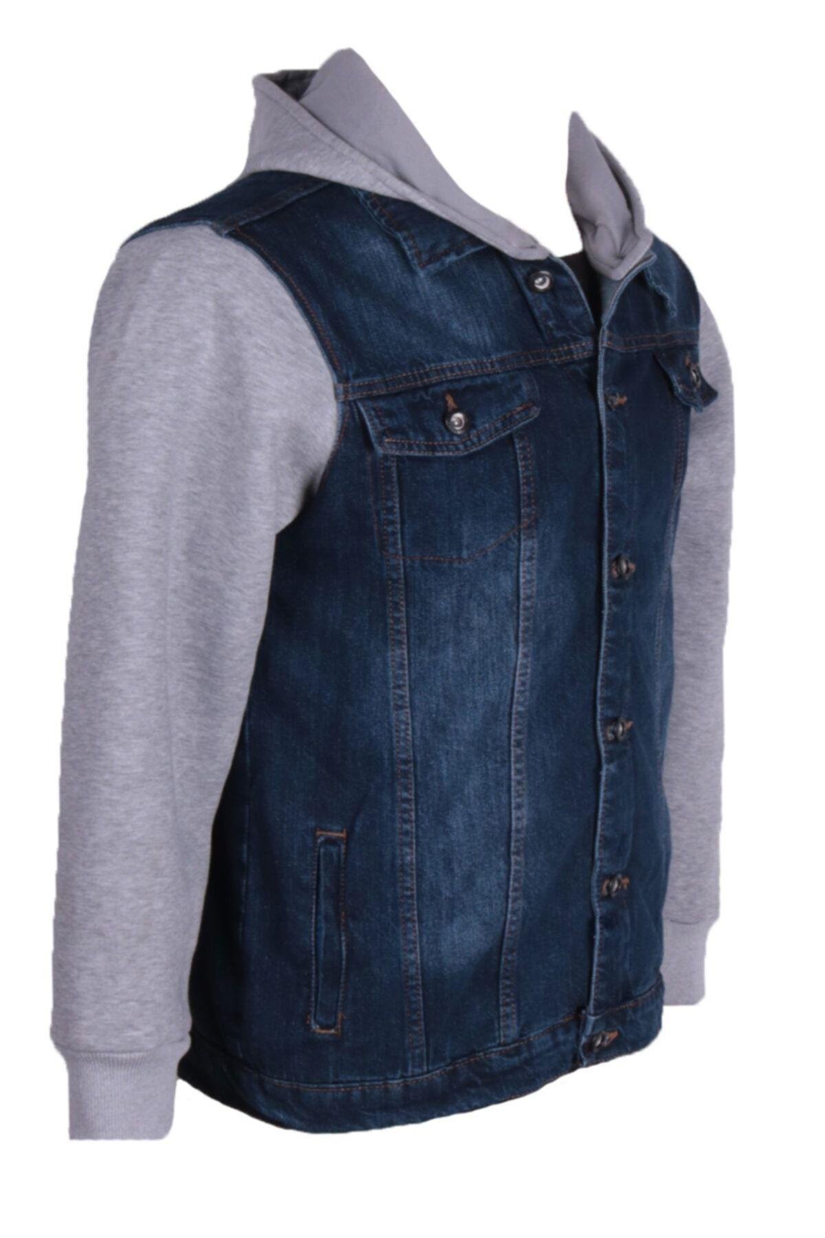Erkek Kapüşonlu Denim Mont Mavi Kot Ceket