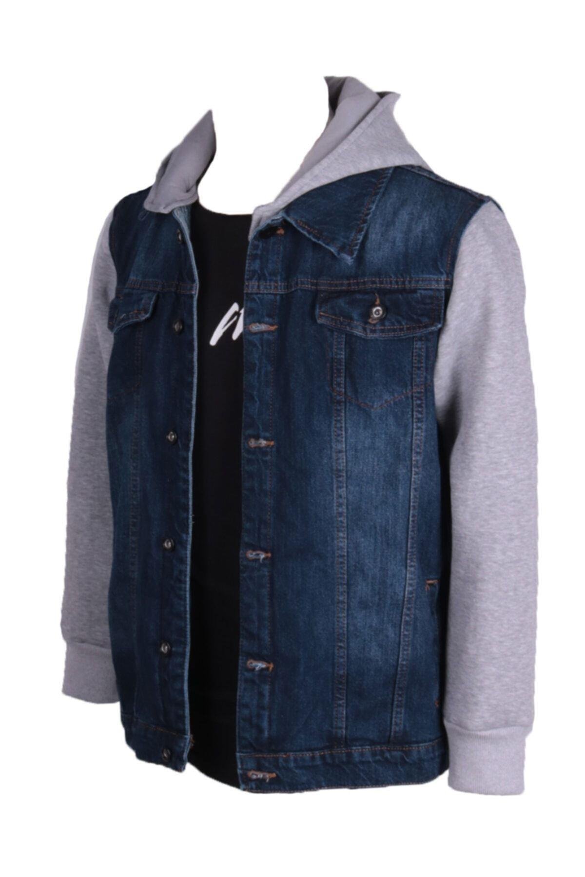 Erkek Kapüşonlu Denim Mont Mavi Kot Ceket
