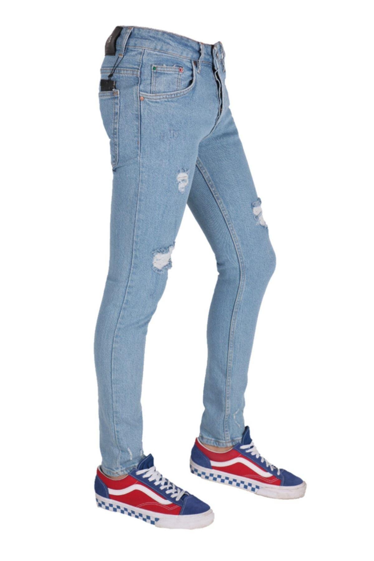 Erkek Lacivert İşlemeli Jean