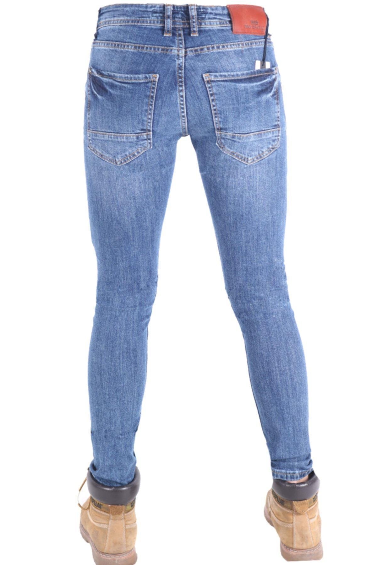 Erkek Mavi Dar Paça Denim