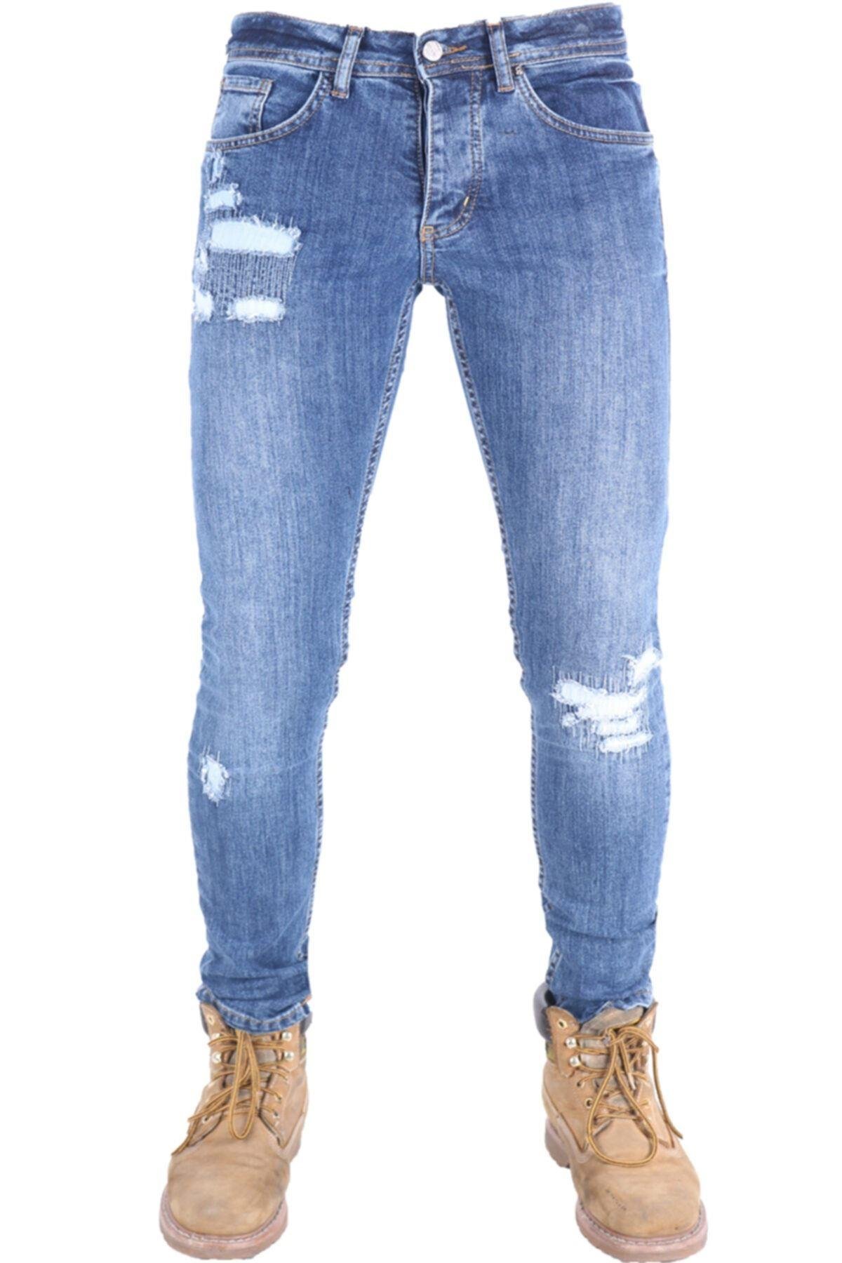 Erkek Mavi Dar Paça Denim
