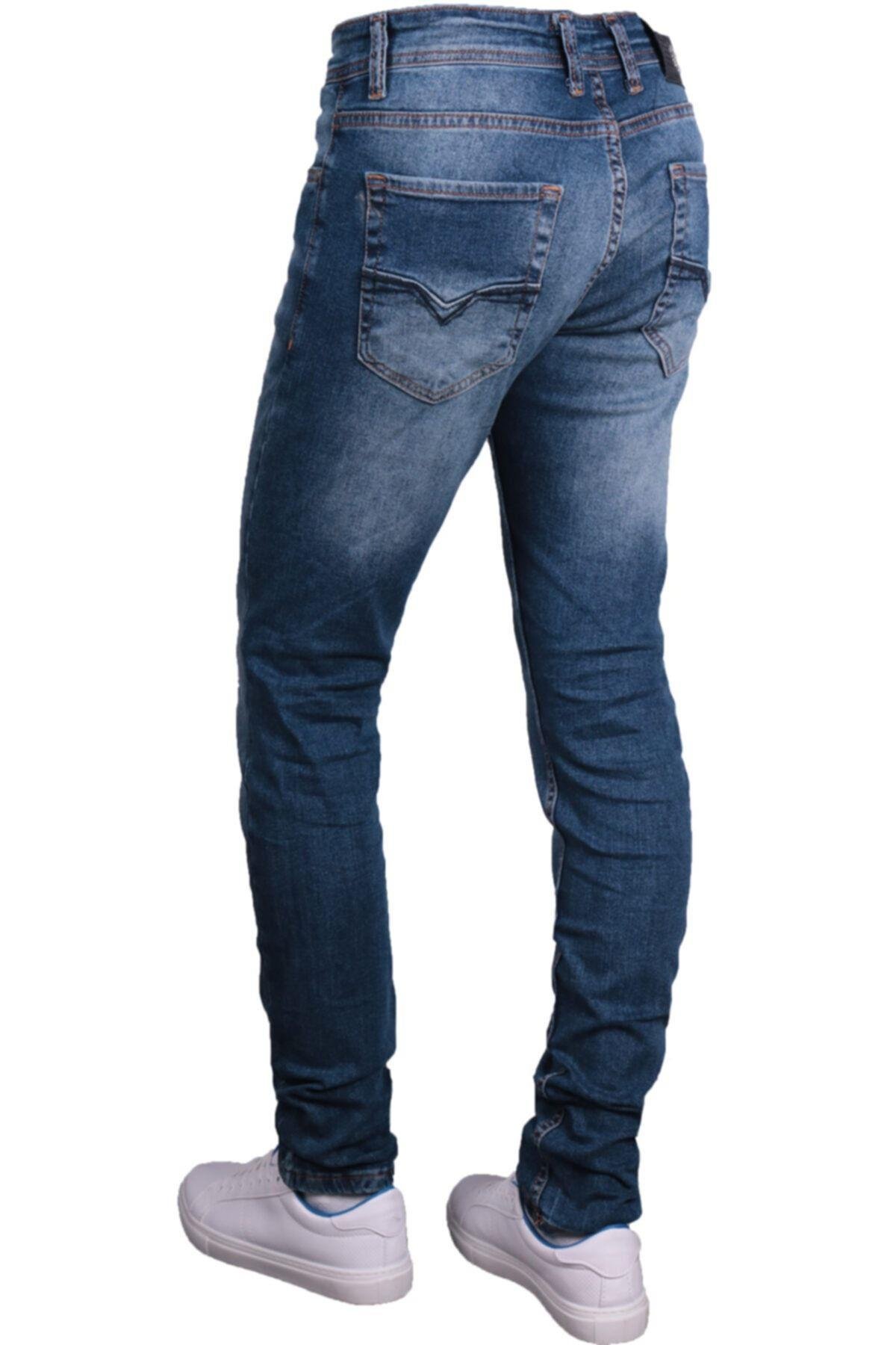 Erkek Mavi Denim Perç Işlemli Spor Trent Pantolon