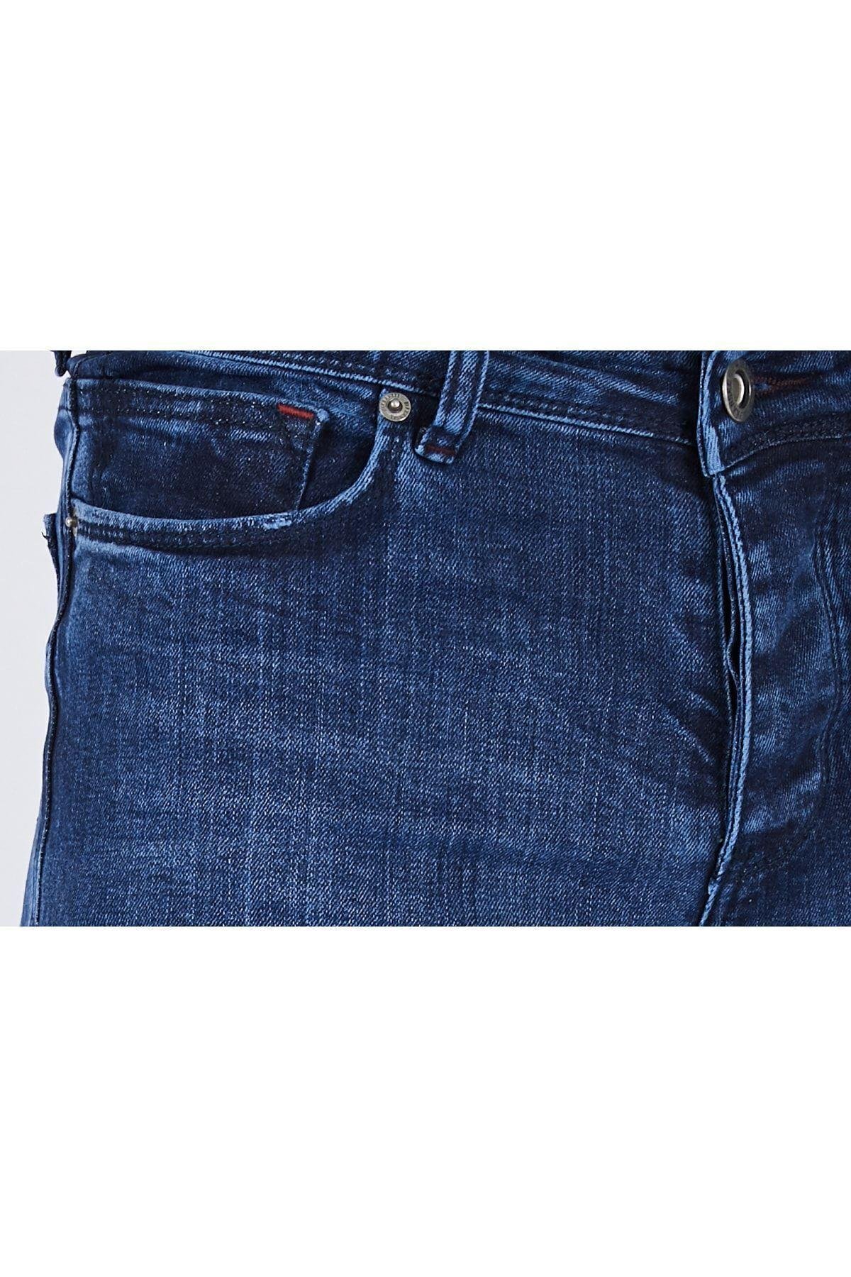 Erkek Mavi Düz Slim Fit Likralı Dar Paça Kot Pantolon