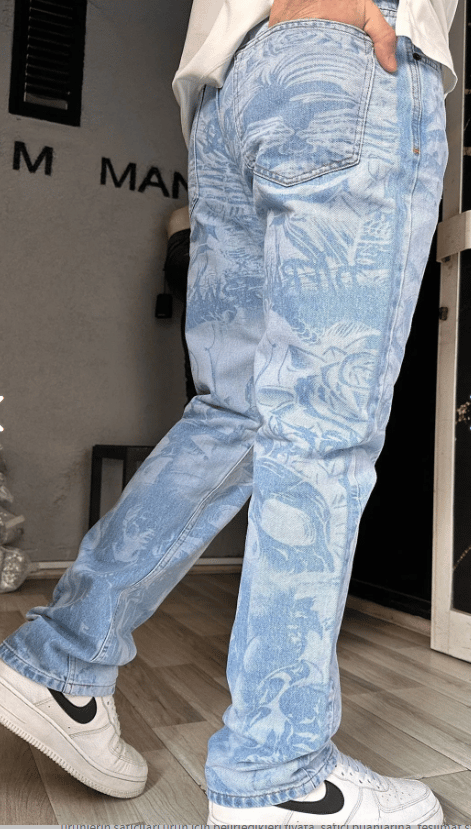 Erkek Mixxed Patern Baggy Jeans