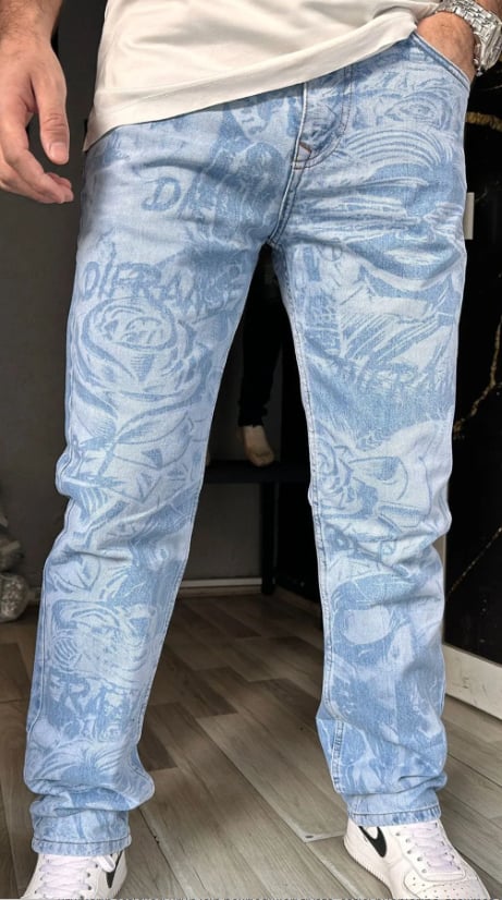 Erkek Mixxed Patern Baggy Jeans