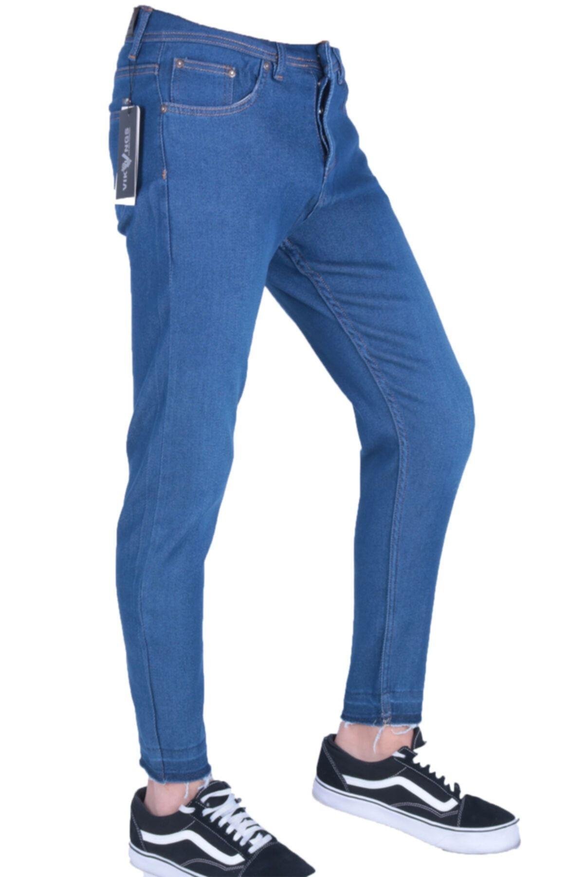 Erkek Örme Denim Trend Giyim Spor Jeans Mavi Örme Kot
