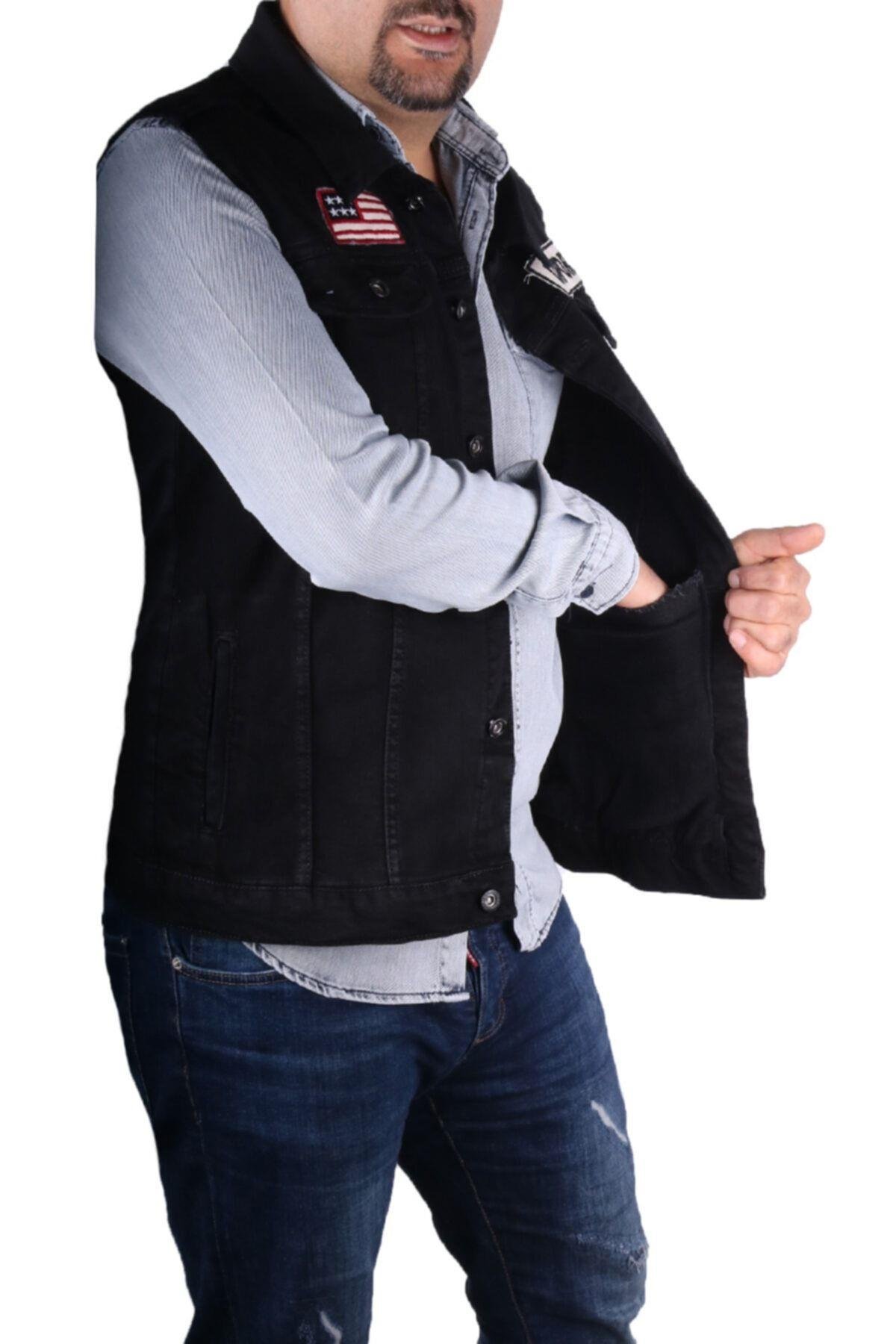 Erkek Siyah Denim Armalı Yelek