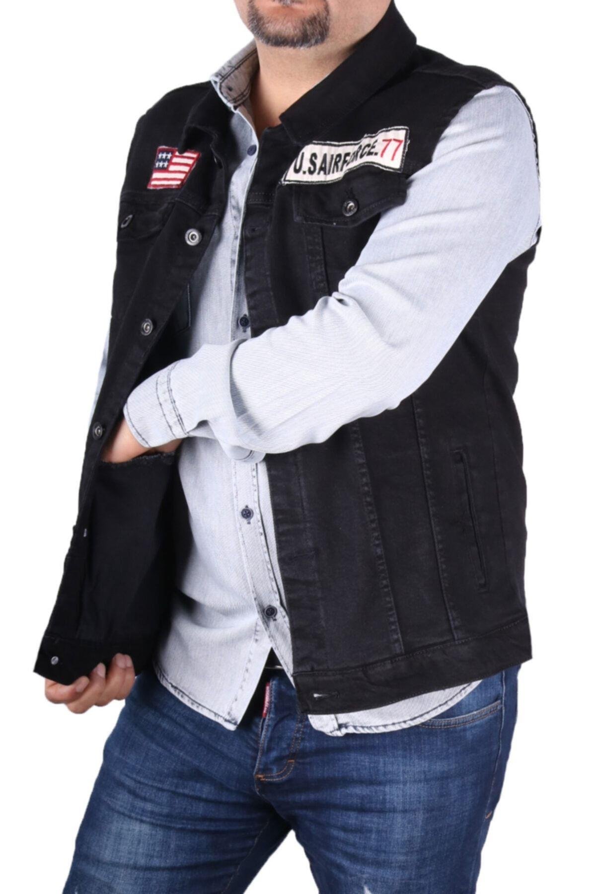 Erkek Siyah Denim Armalı Yelek