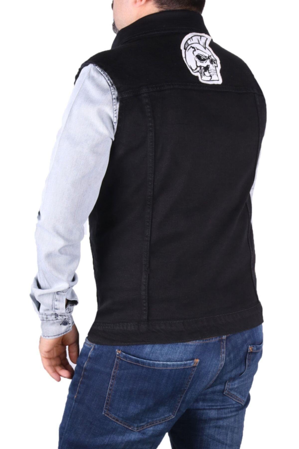 Erkek Siyah Denim Armalı Yelek