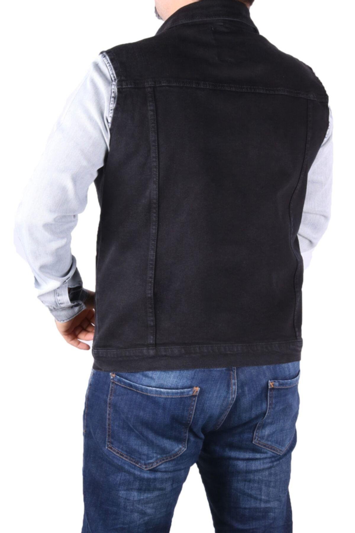 Erkek Siyah Denim Yelek Arma İşlemli  Yelek