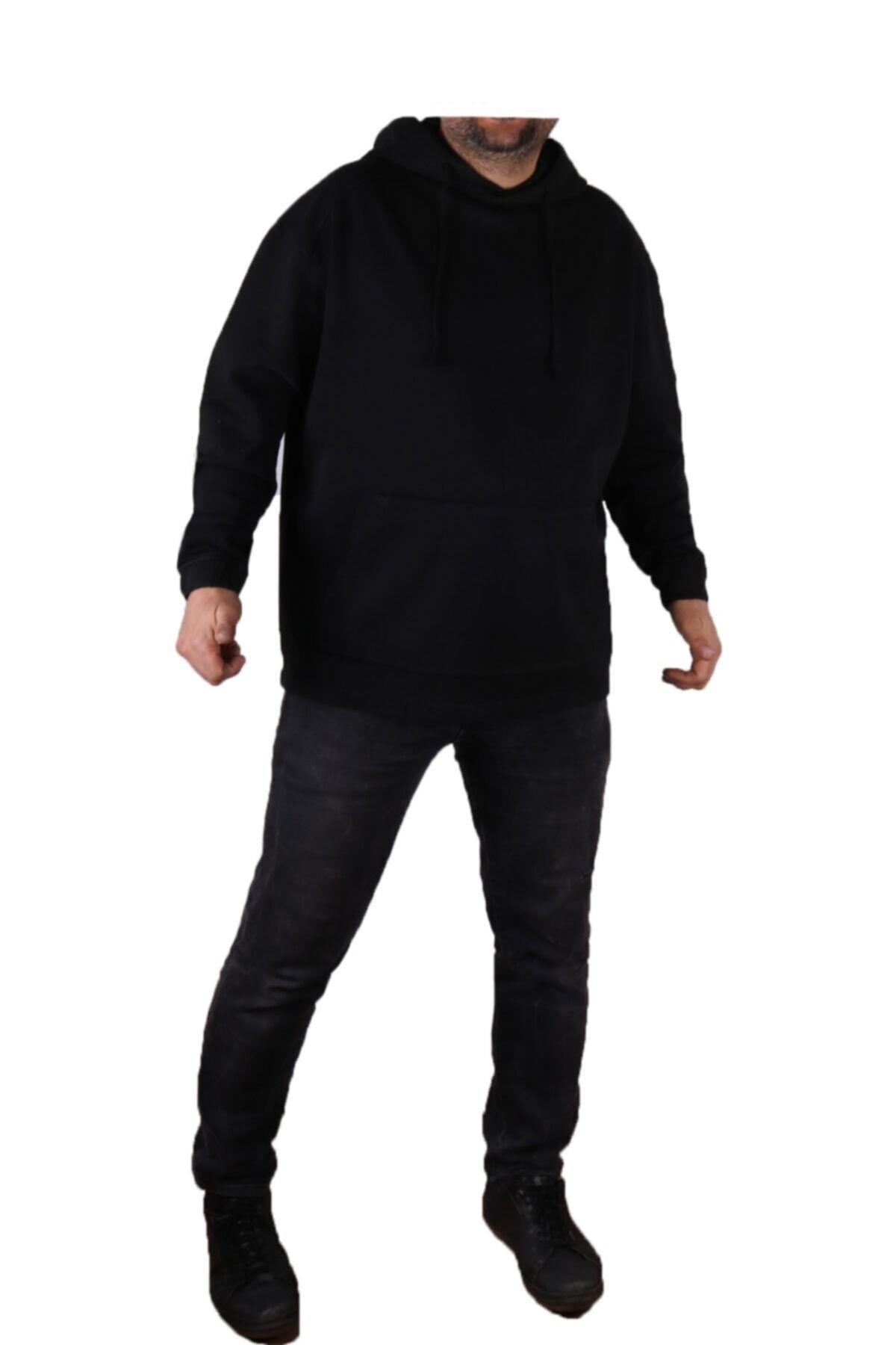 Erkek Siyah Kanguru Cep Sweatshirt
