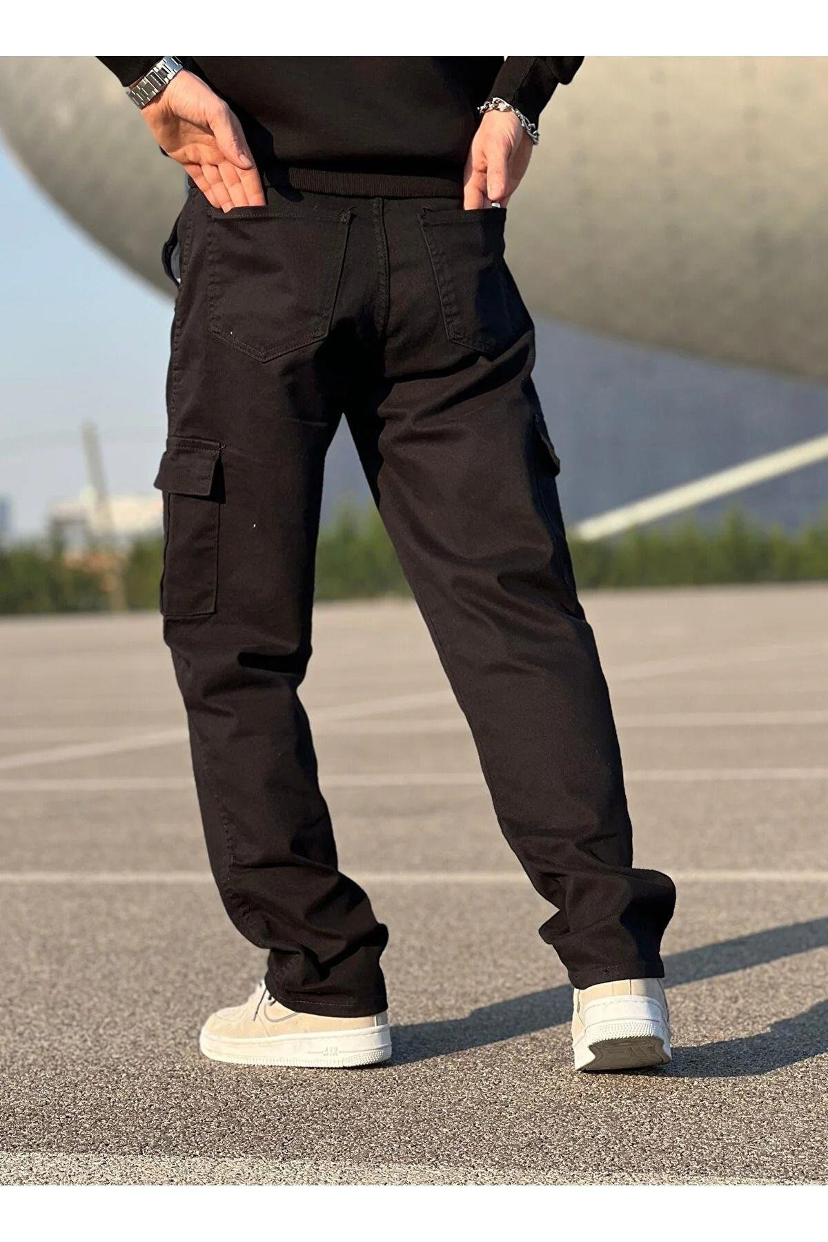 Erkek Siyah Kargo Cepli Baggy Pantolon