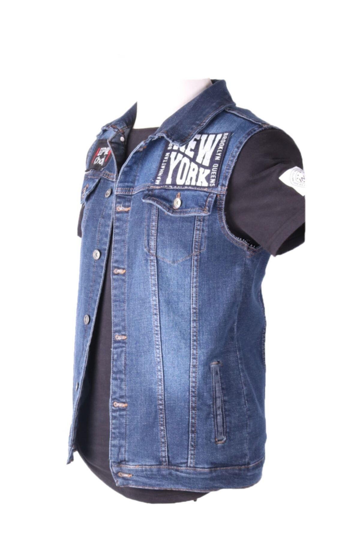 Erkek Yelek Denim Arma Işlemli Mavi