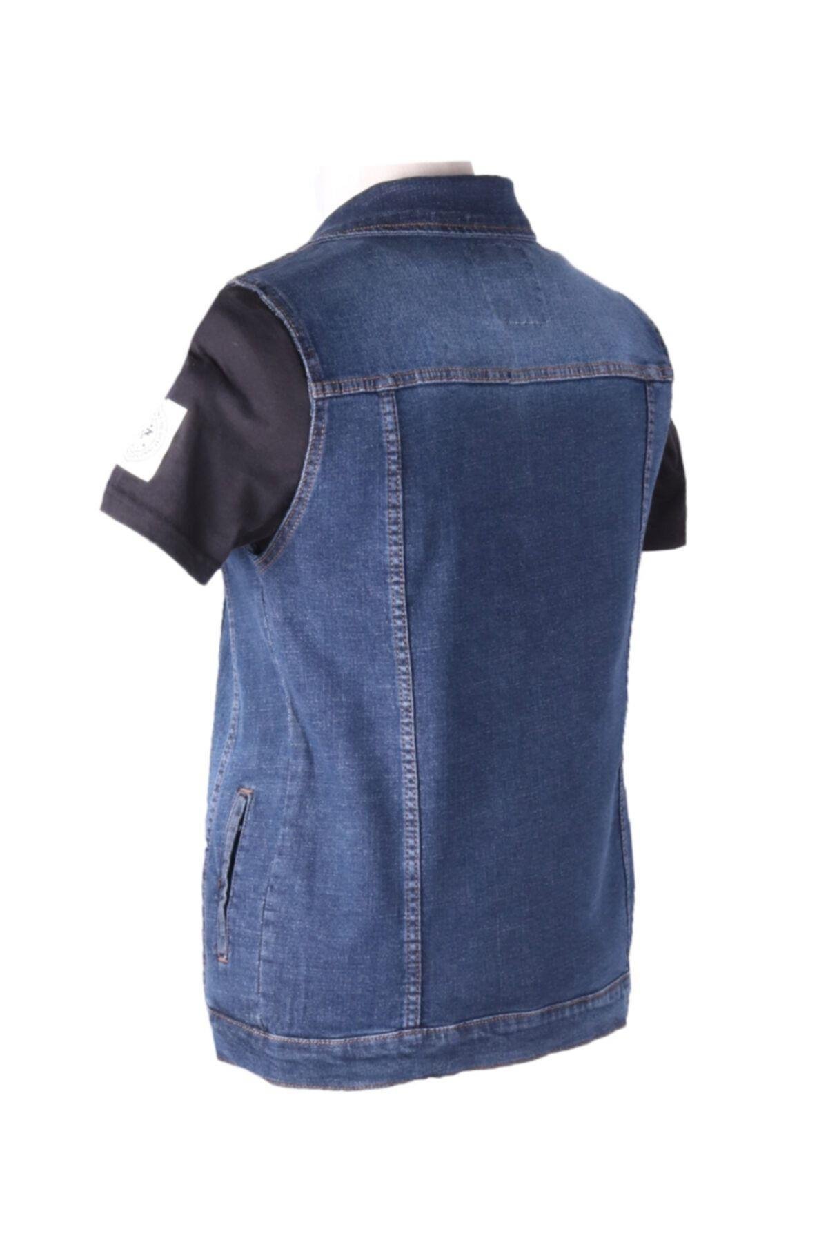 Erkek Yelek Denim Arma Işlemli Mavi