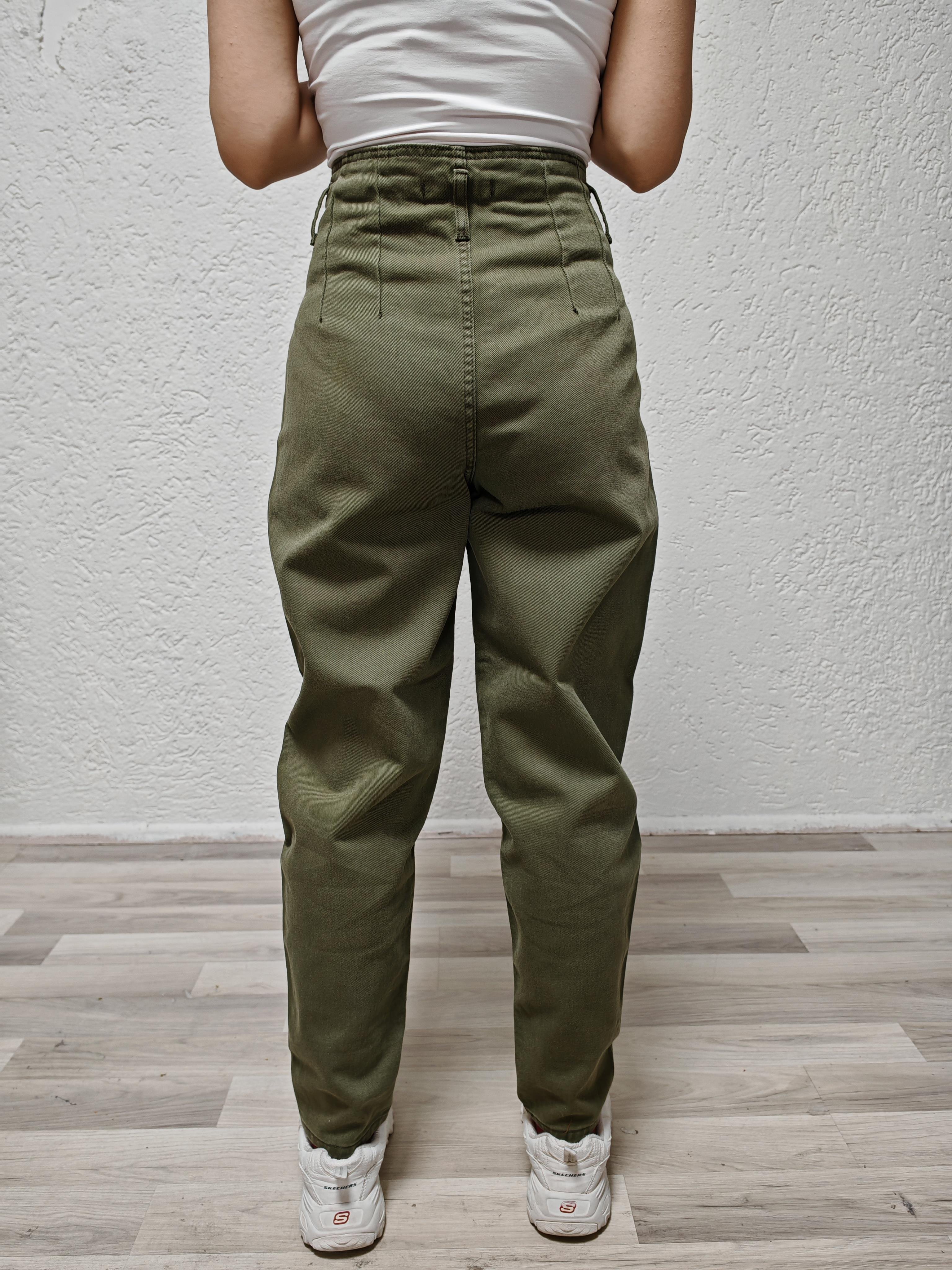haki renk mom jean bel detaylı pantolon kadın