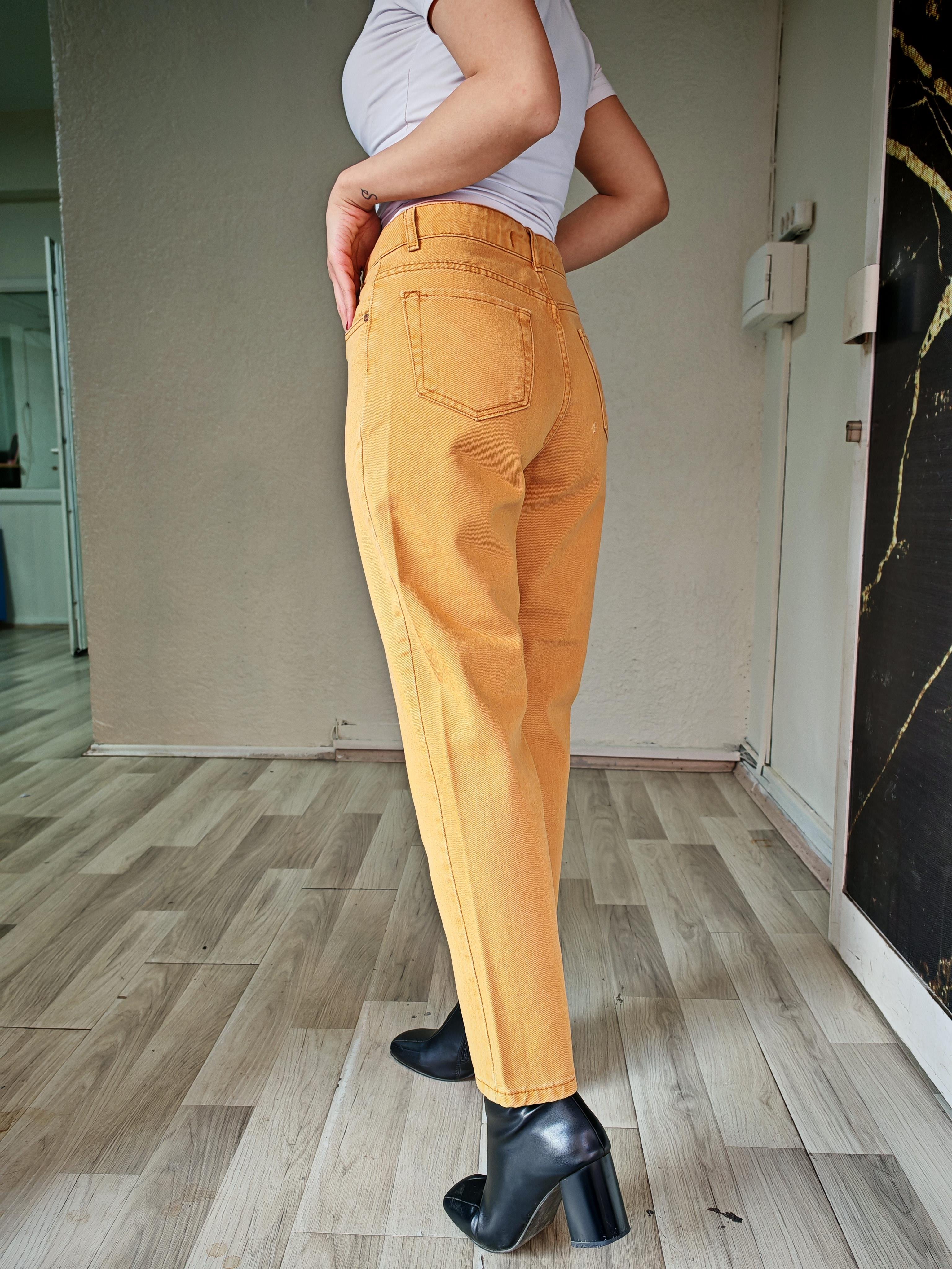 hardal sarısı mom jean kadın pantolon