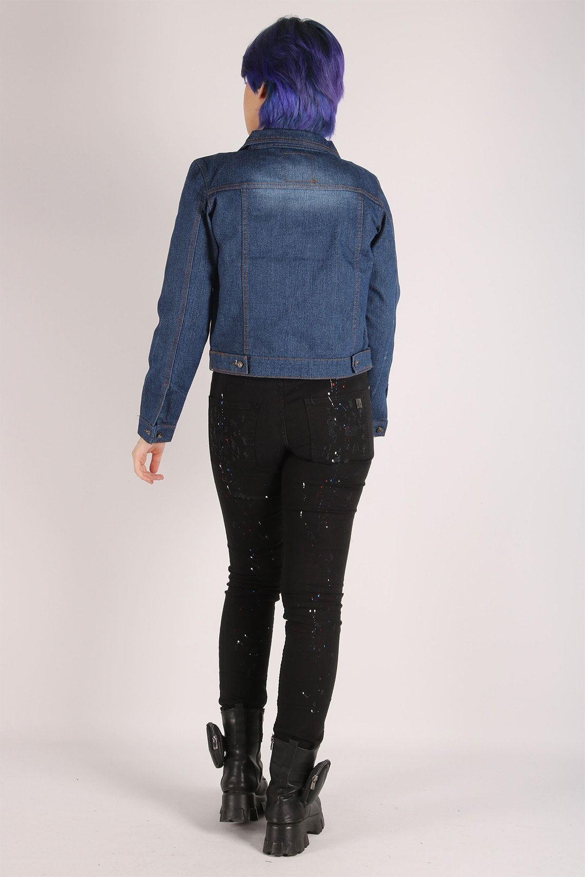 Kadın Kot Ceket Mavi Jeans Denim Kumaş