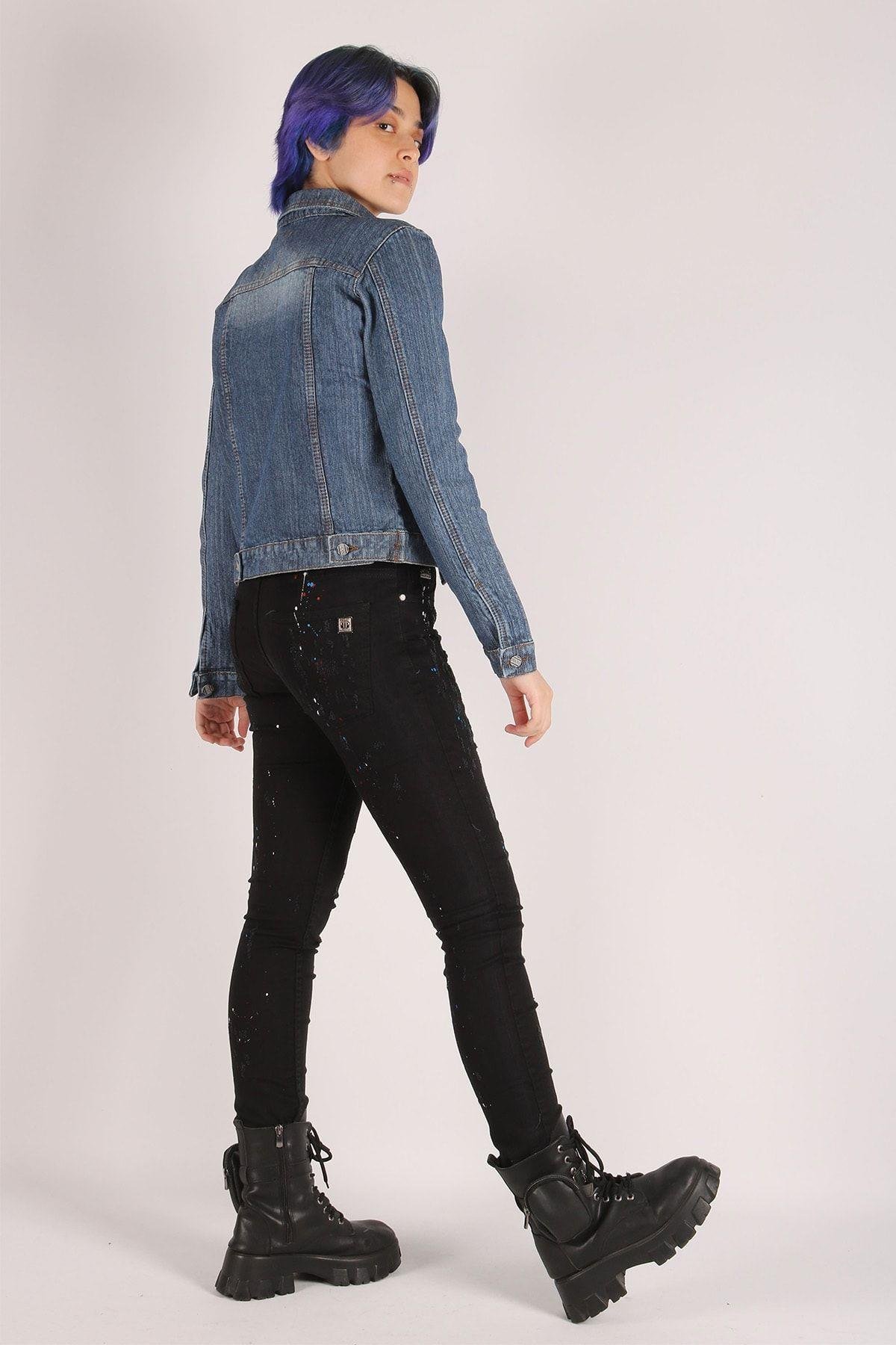 Kadın Kot Ceket Mavi Jeans Denim Kumaş