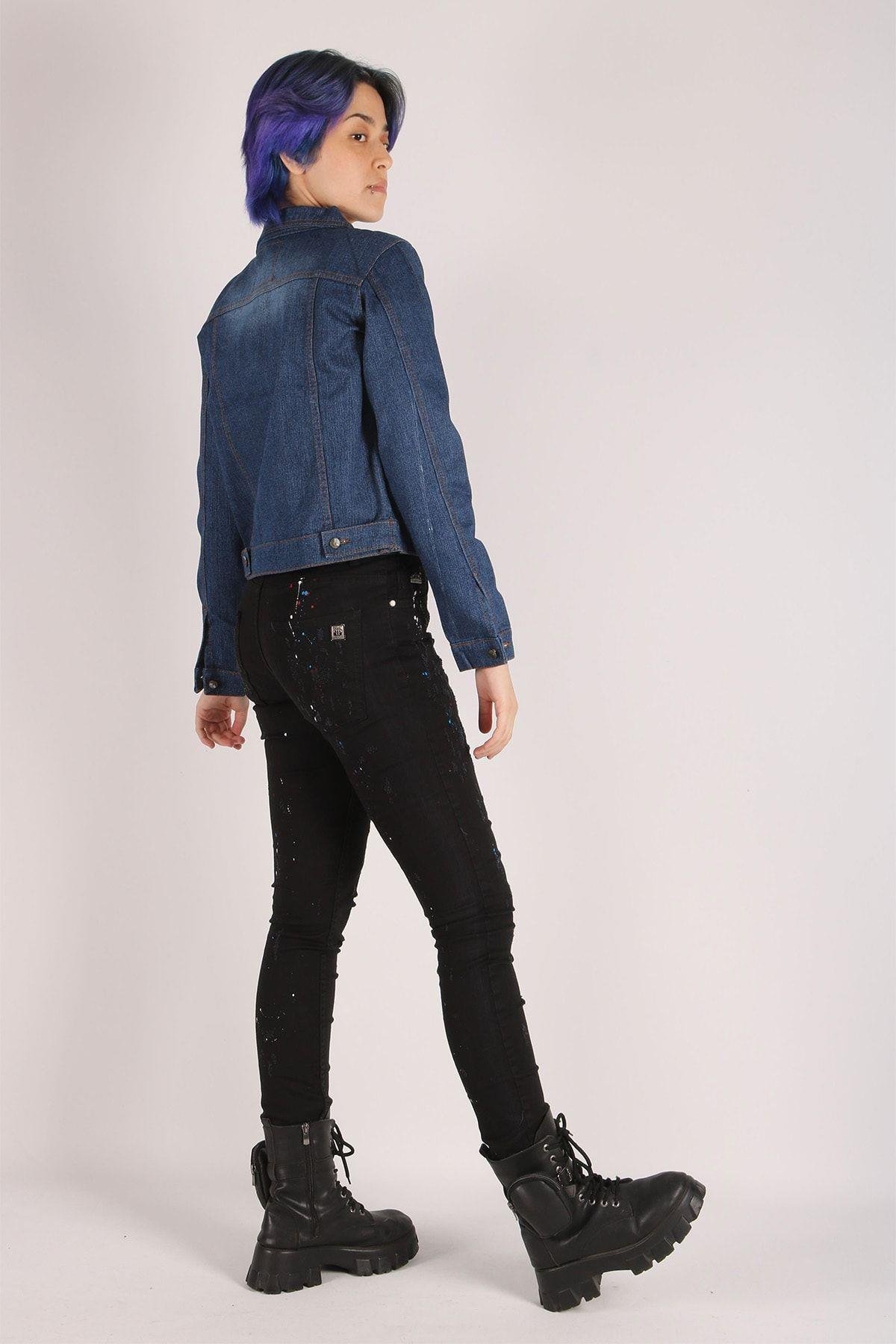 Kadın Kot Ceket Mavi Jeans Denim Kumaş