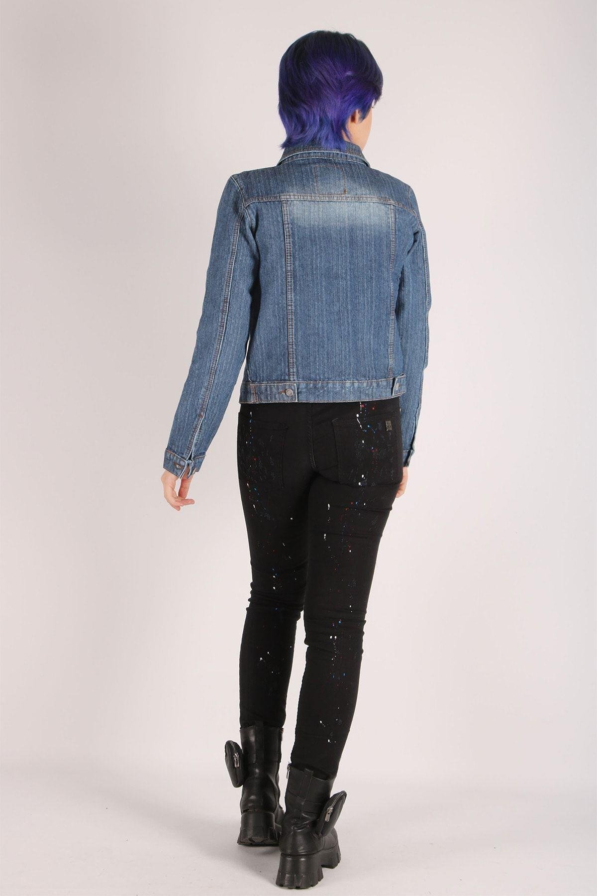 Kadın Kot Ceket Taşlanmış Jeans Denim Kumaş