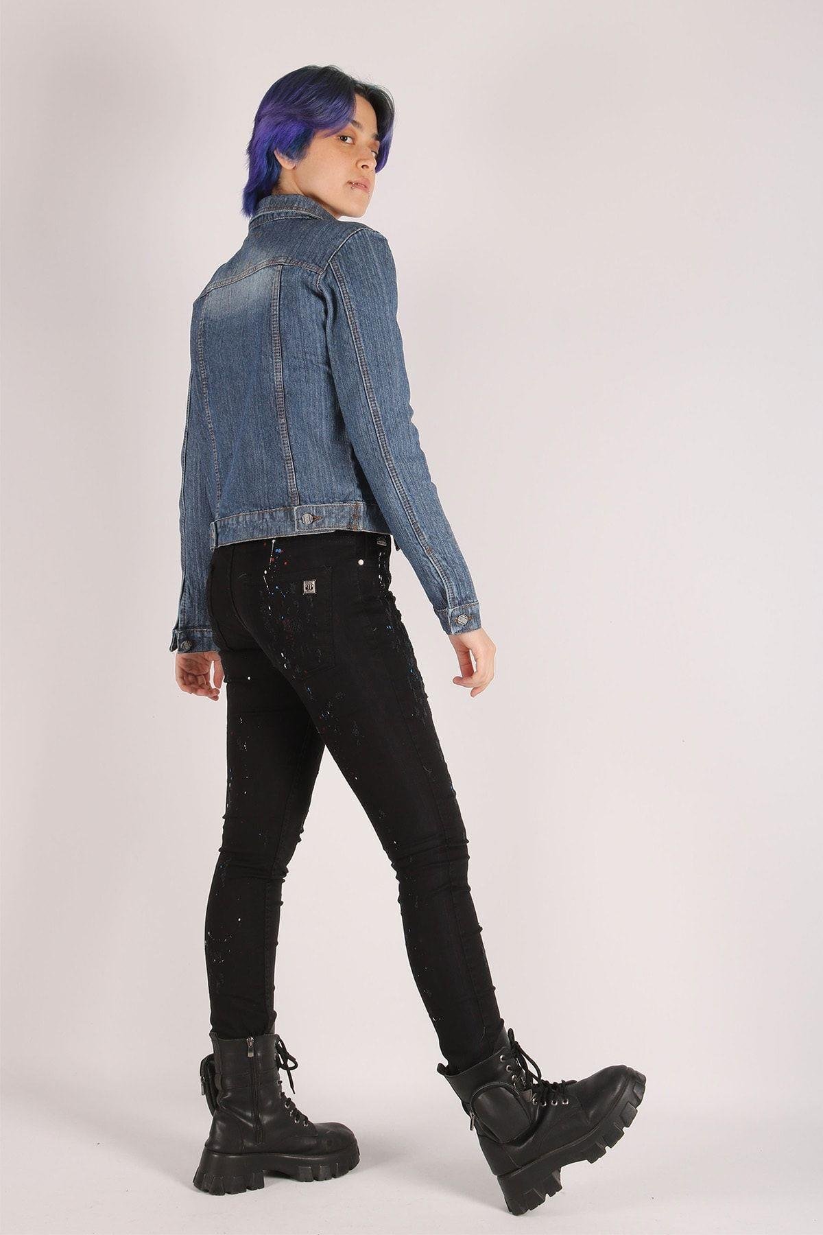 Kadın Kot Ceket Taşlanmış Jeans Denim Kumaş
