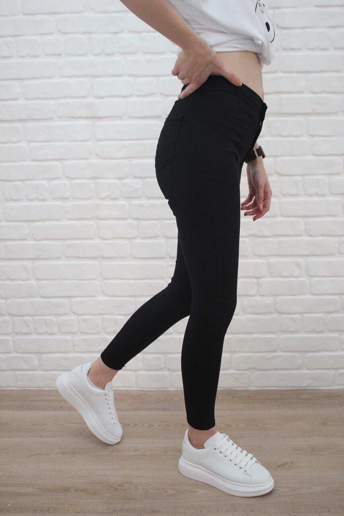 Kadın Siyah Yüksel Bel Likralı Dar Kesim Toparlayıcı Skinny Jean Kot Pantalon
