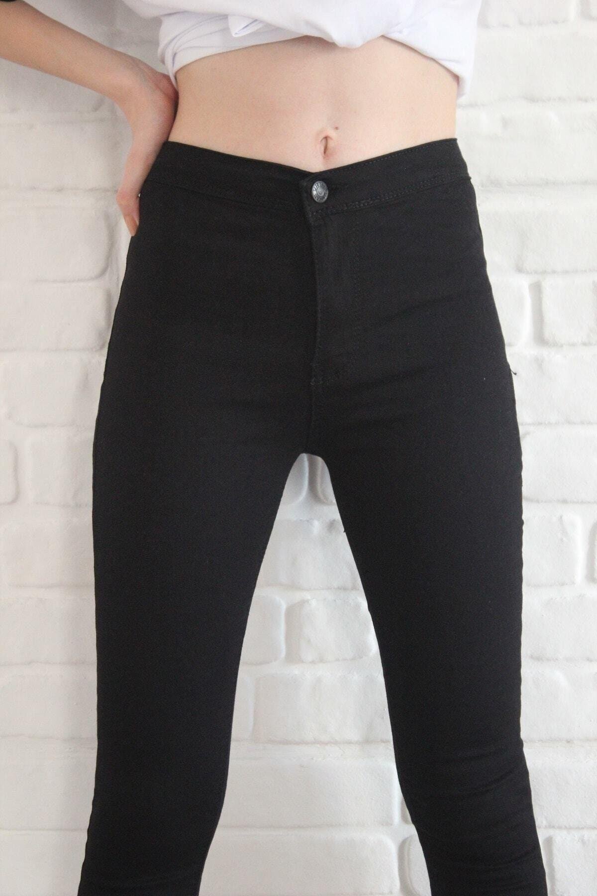 Kadın Siyah Yüksel Bel Likralı Dar Kesim Toparlayıcı Skinny Jean Kot Pantalon