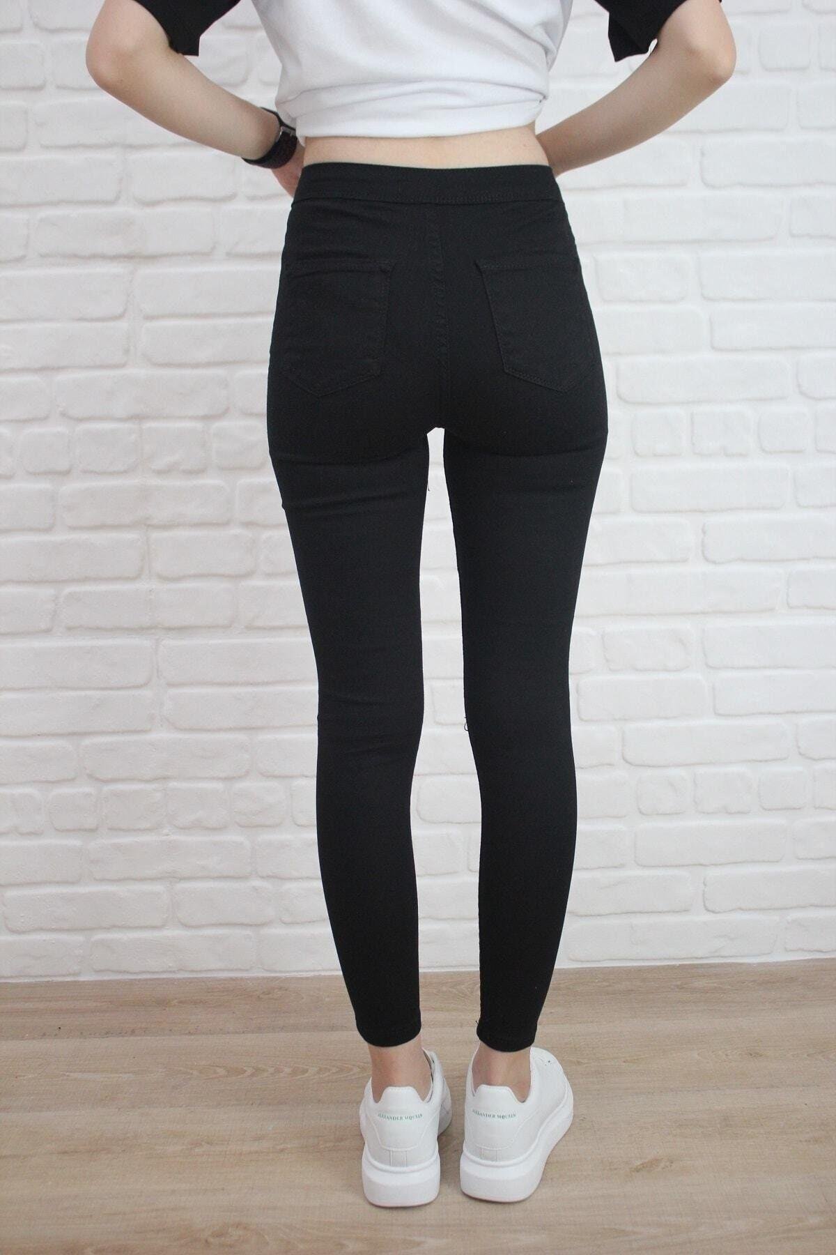 Kadın Siyah Yüksel Bel Likralı Dar Kesim Toparlayıcı Skinny Jean Kot Pantalon