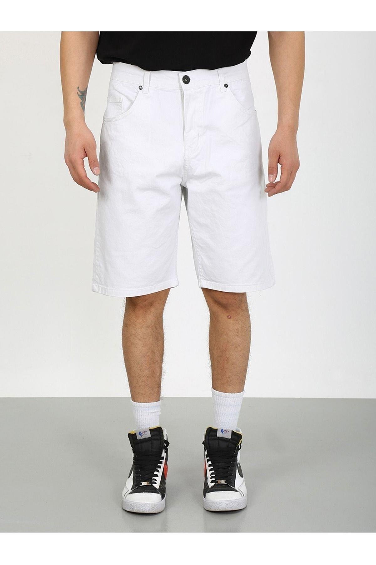 Kaizer Denim Erkek Beyaz Baggy Şort
