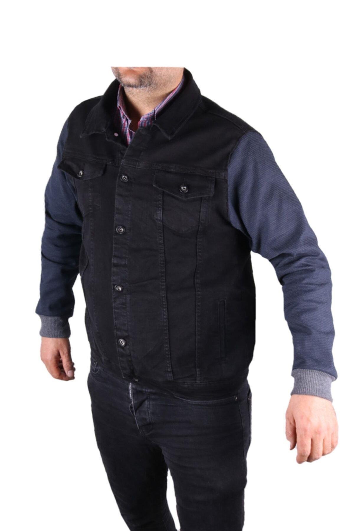 Kot Ceket Garni Kol Denim Mont Siyah