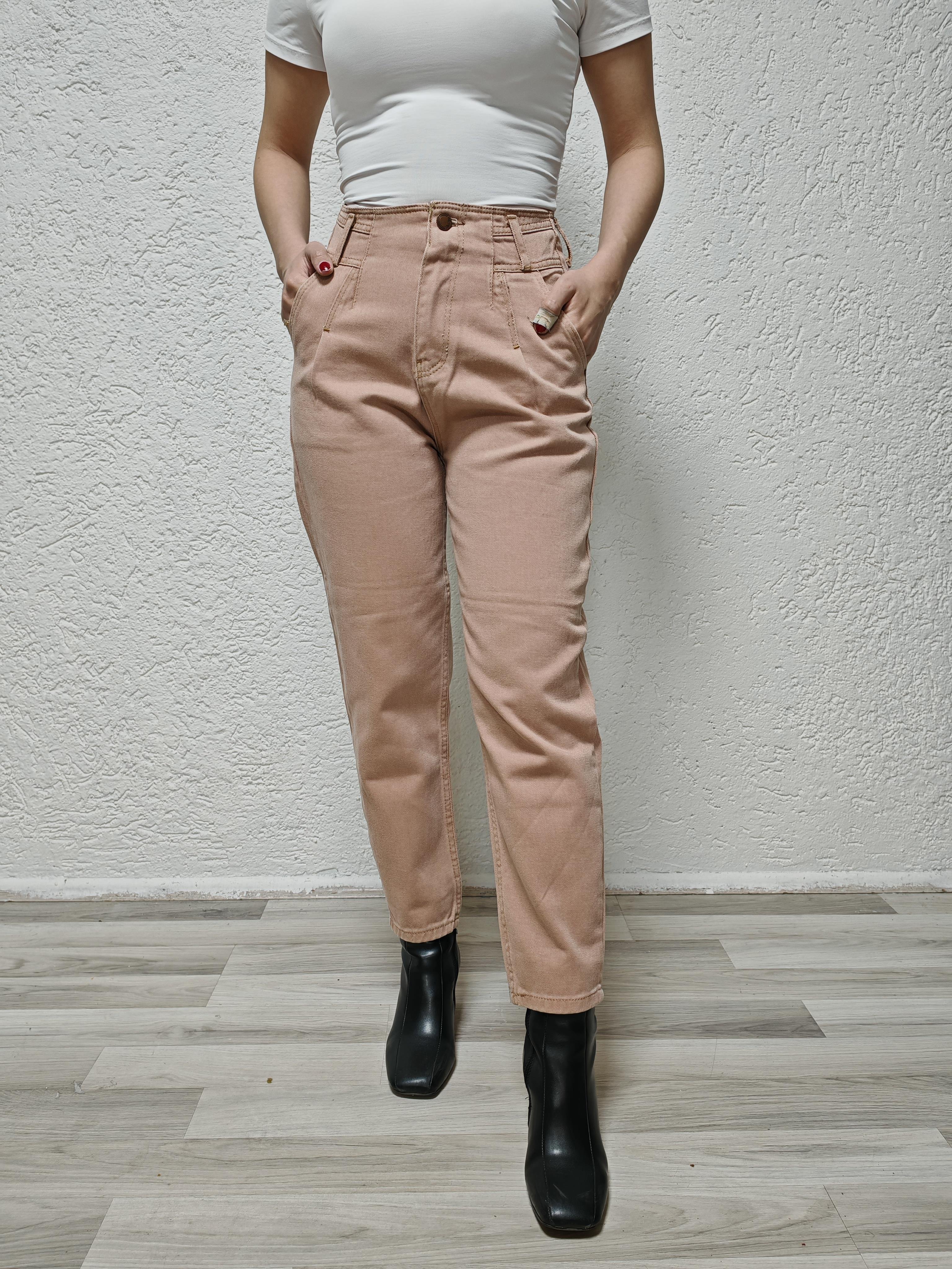 krem mom jeans kadın pantolon