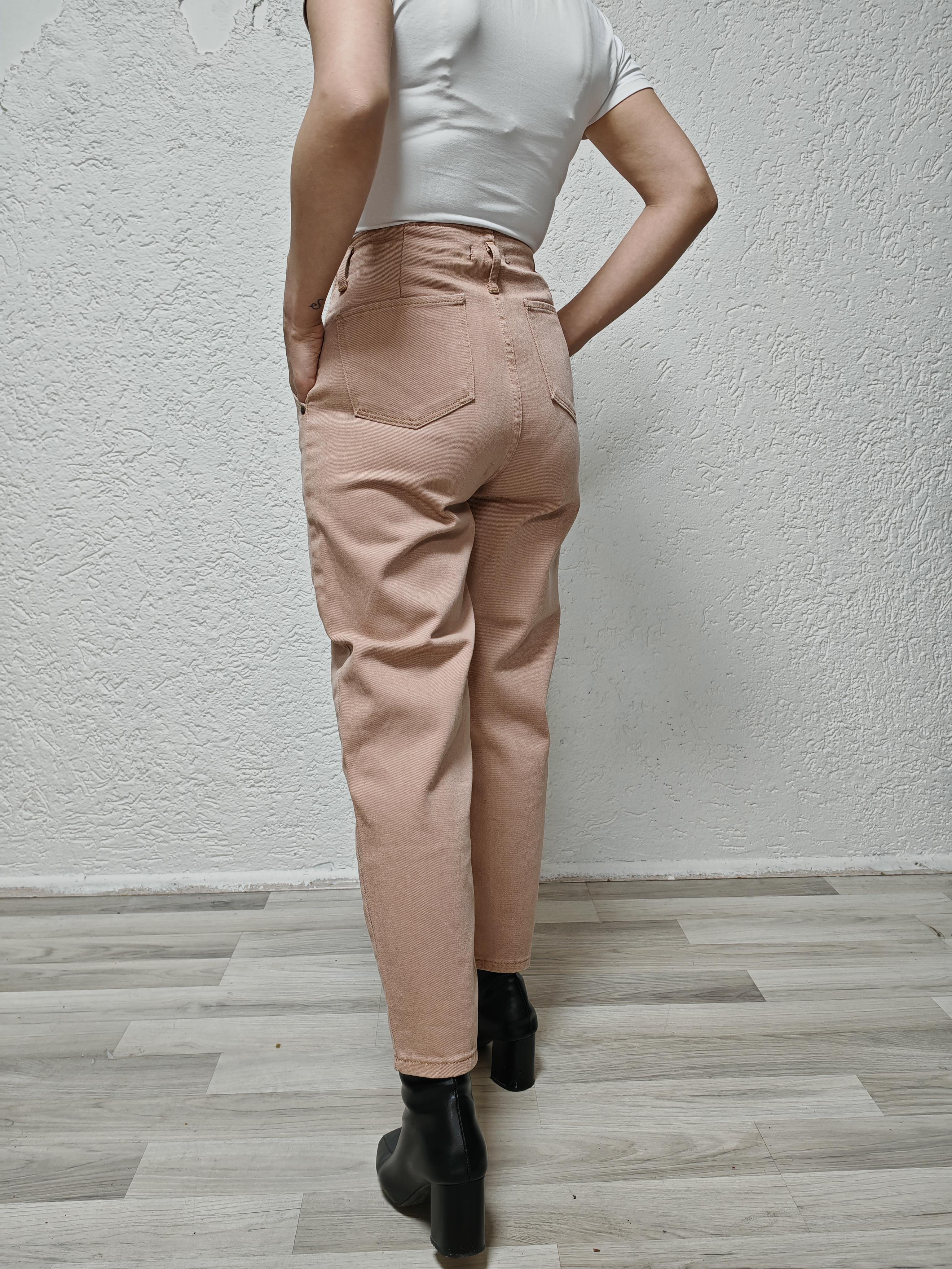 krem mom jeans kadın pantolon
