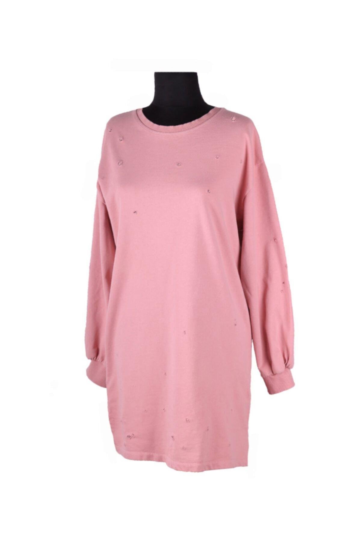 Lazerli Sweatshirt Trend Giyim Toz Pembe