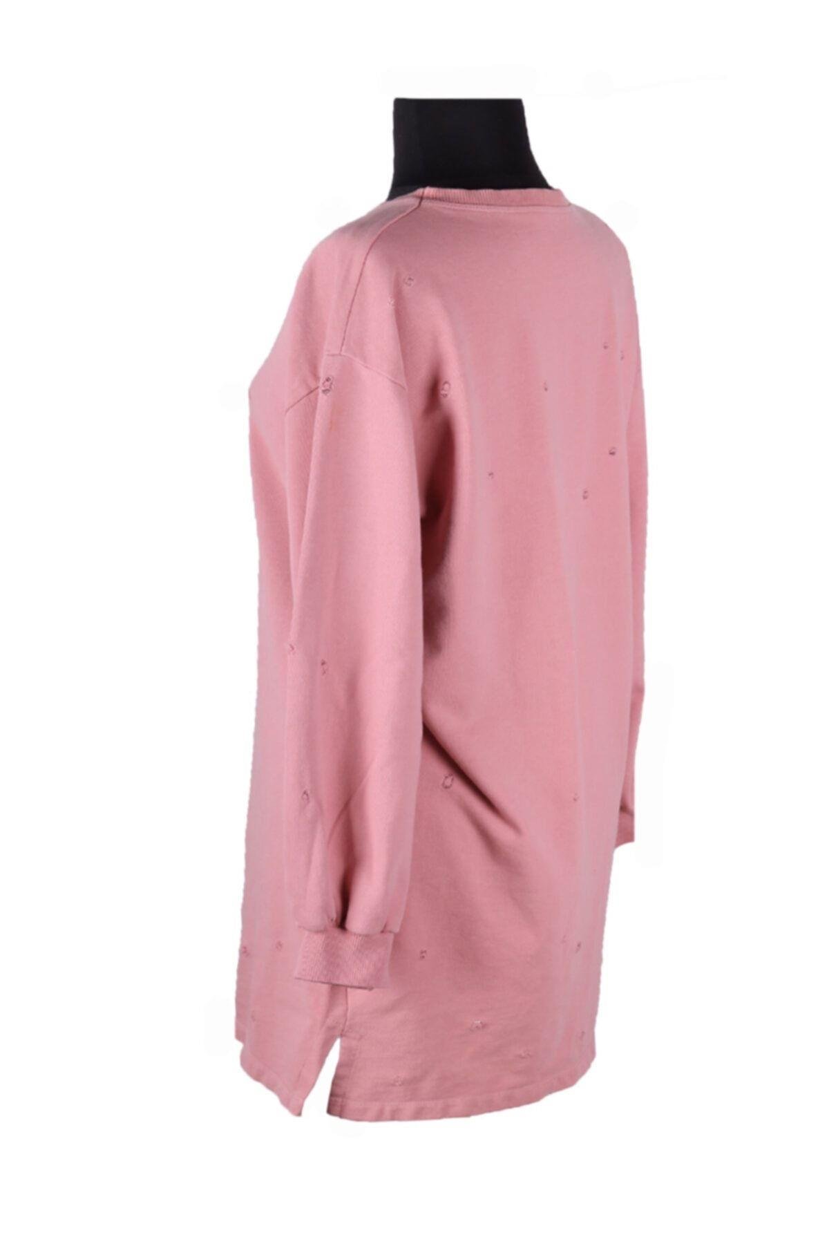 Lazerli Sweatshirt Trend Giyim Toz Pembe