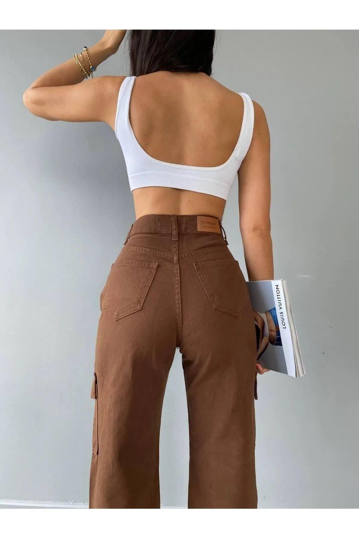 Liliy Kadın Kırem Solmaz Likralı Arka Cepsiz Model Kargo Palazzo Pantolon