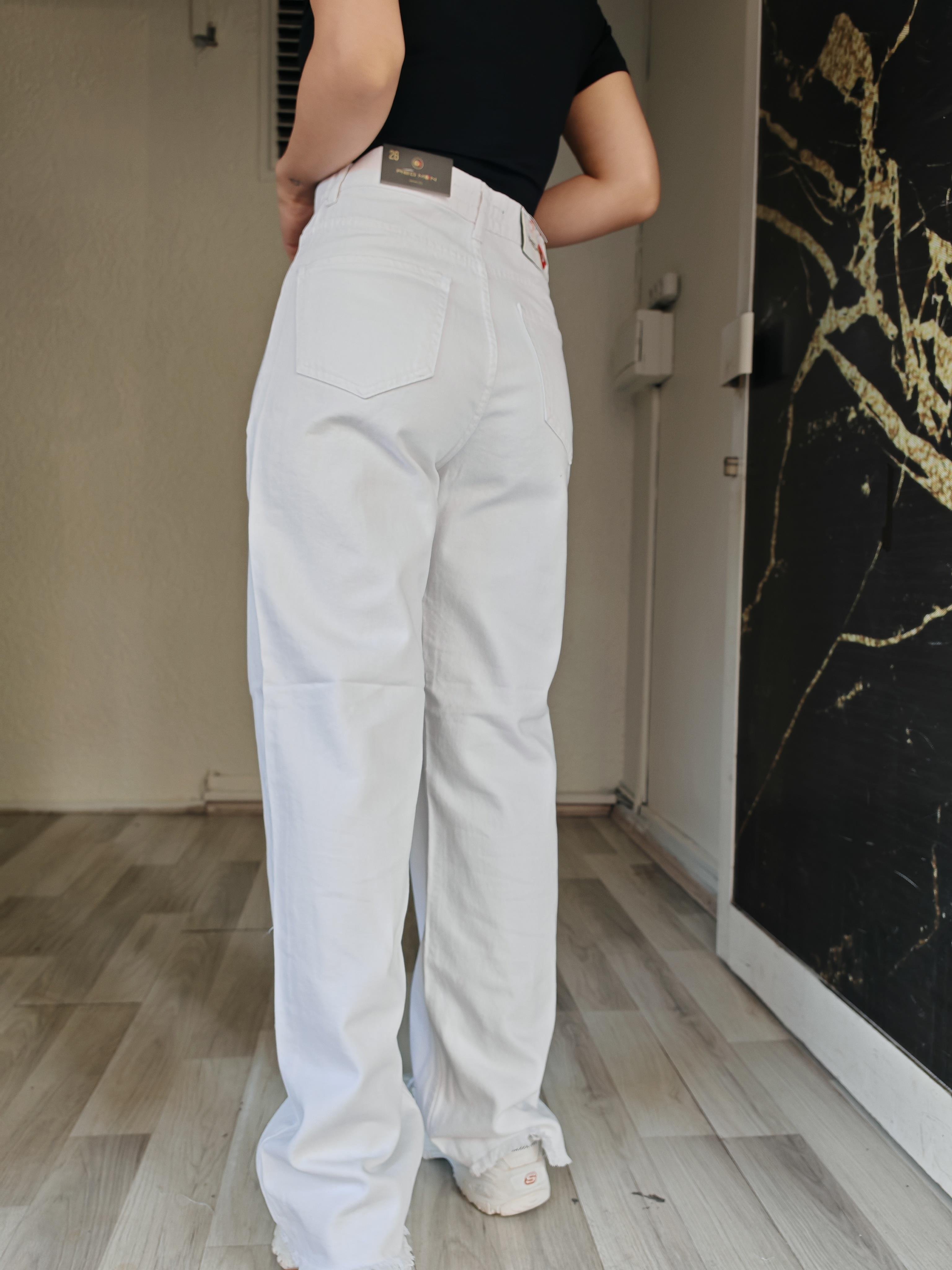 palazzo beyaz cep detaylı kadın jeans