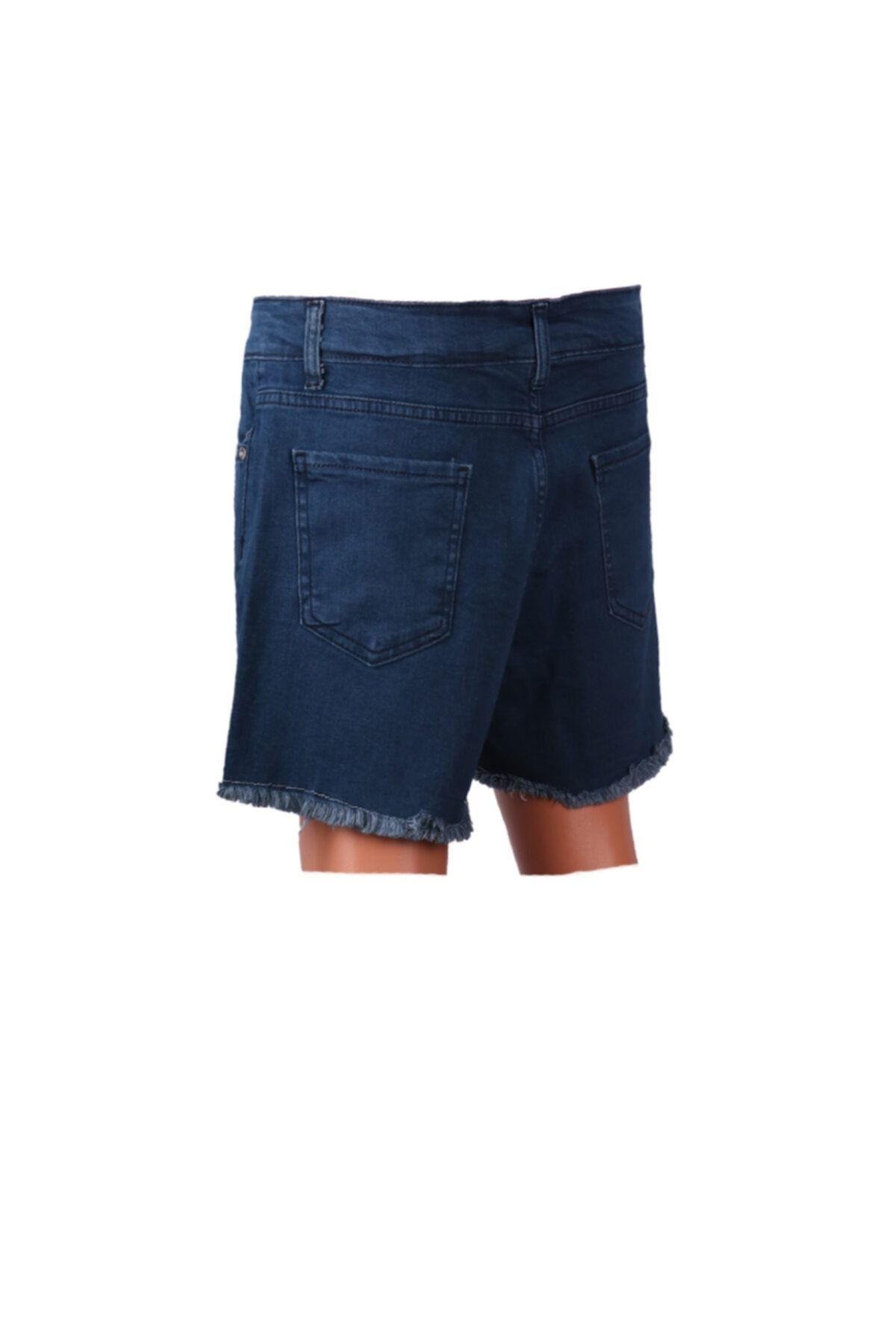 Şort Mavi Mini Kot Püsküllü 83528