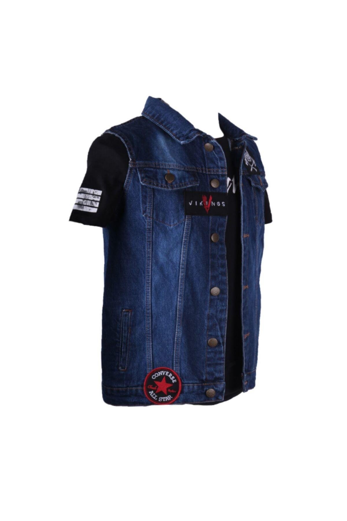 Vikings Jeans Erkek Denim Armalı Yelek Mavi Kot