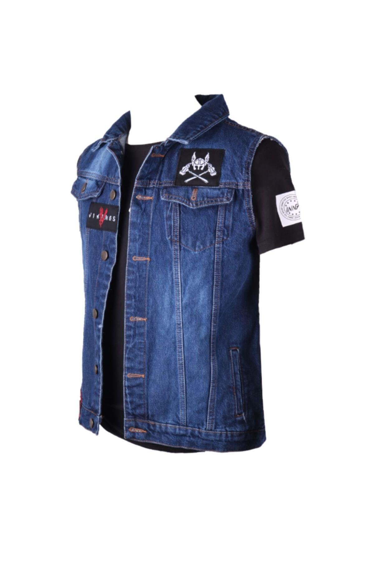 Vikings Jeans Erkek Denim Armalı Yelek Mavi Kot