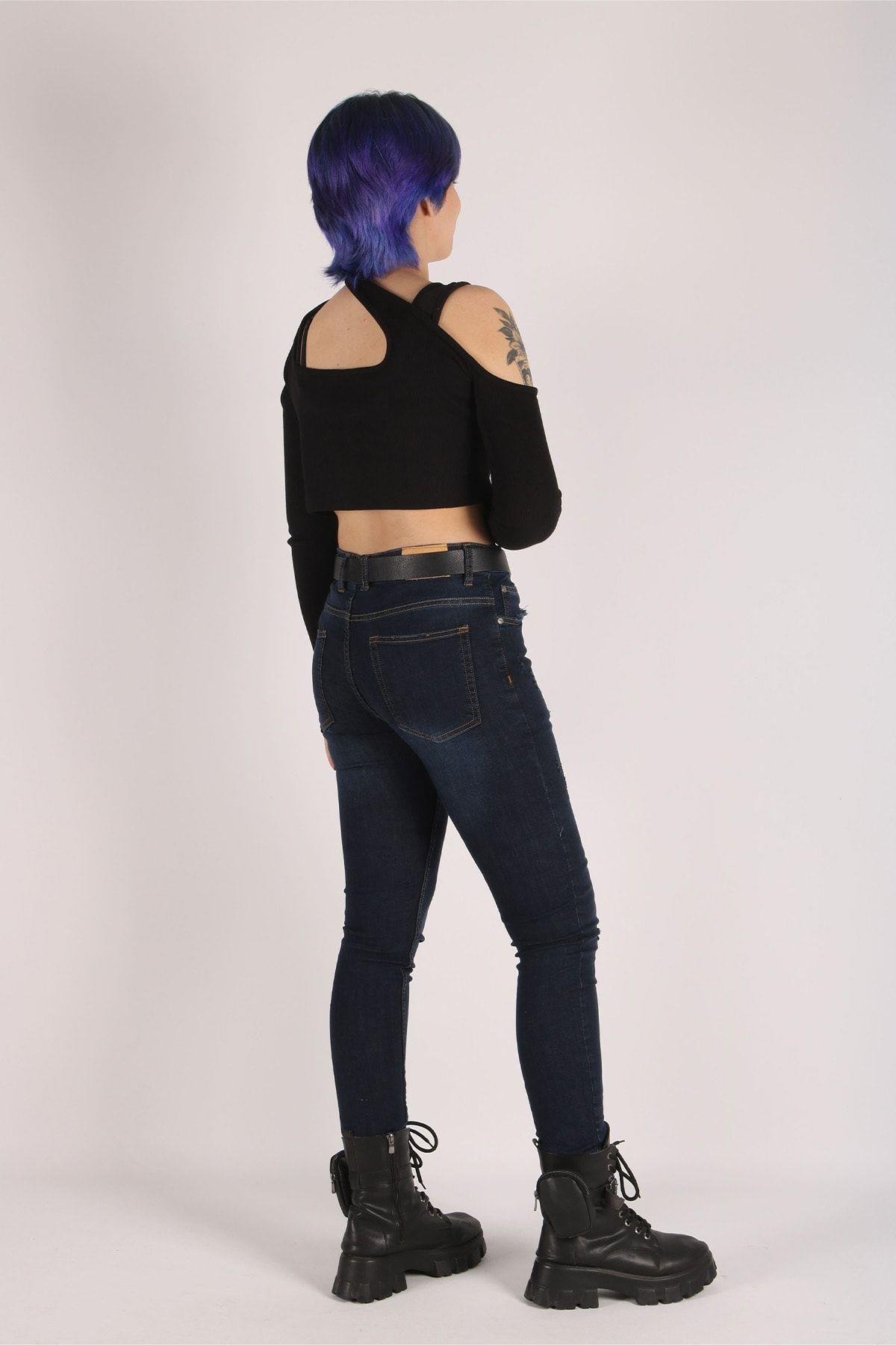 Yüksek Bel Jeans Kadın Slim Pantolon Denim Kumaş